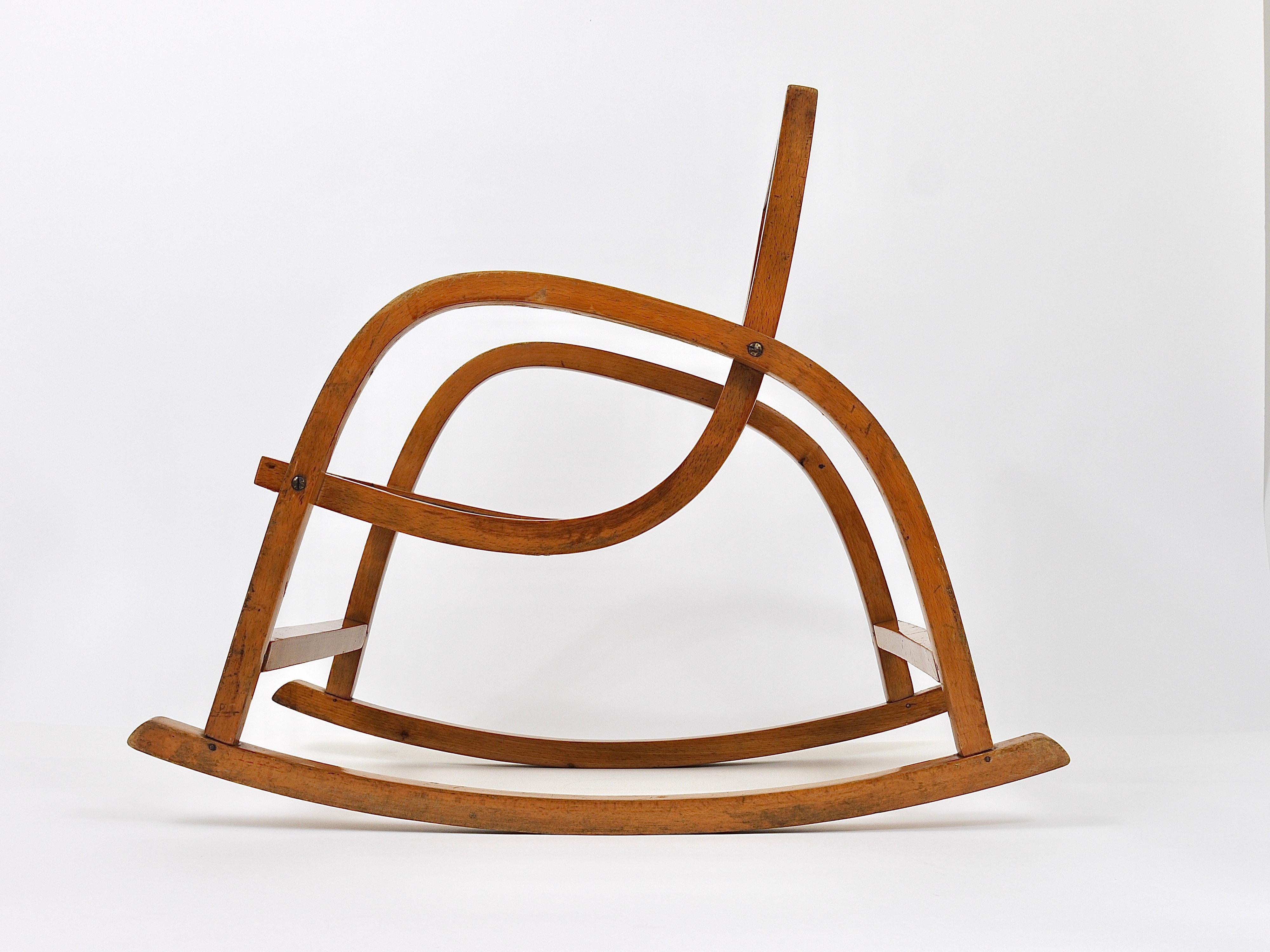 Bauhaus Childrens`Bentwood Rocking Chair Brockhage Andrä Era, Germany, 1950s For Sale 6