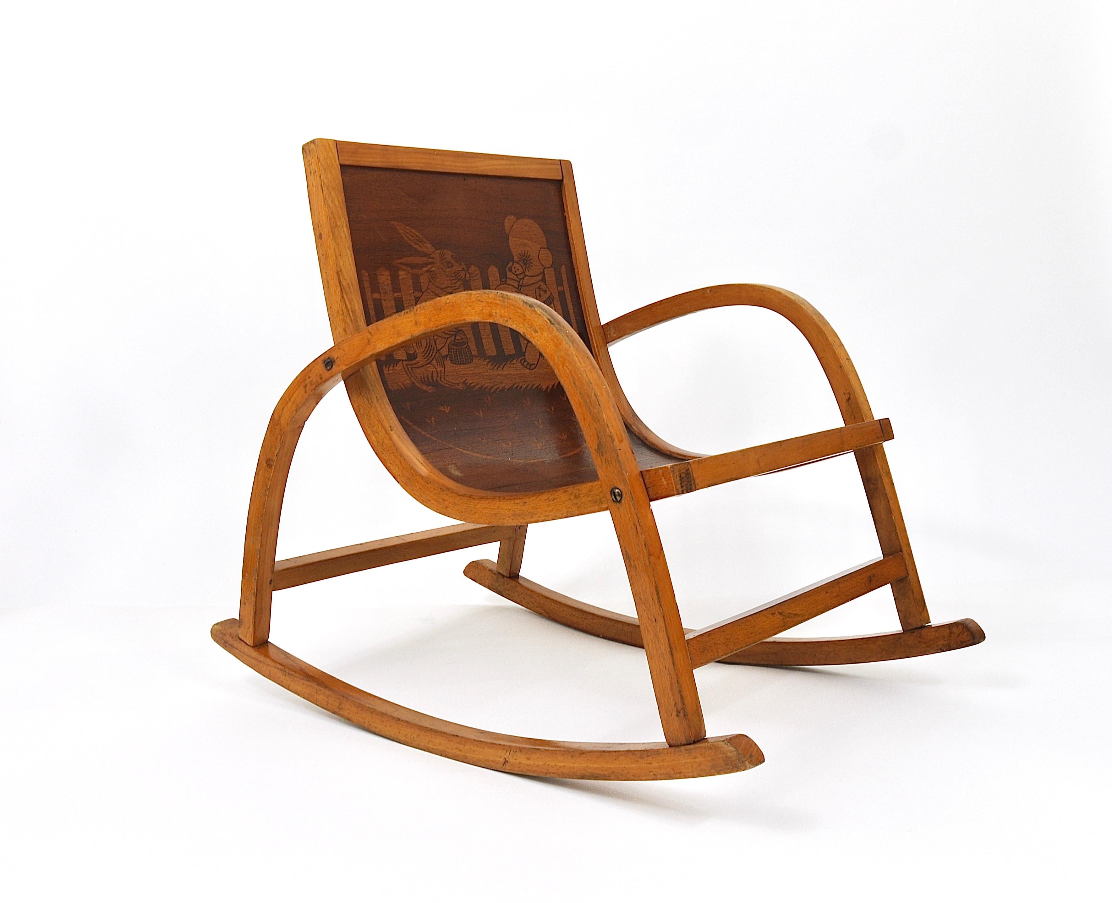 Bauhaus Childrens`Bentwood Rocking Chair Brockhage Andrä Era, Germany, 1950s For Sale 7