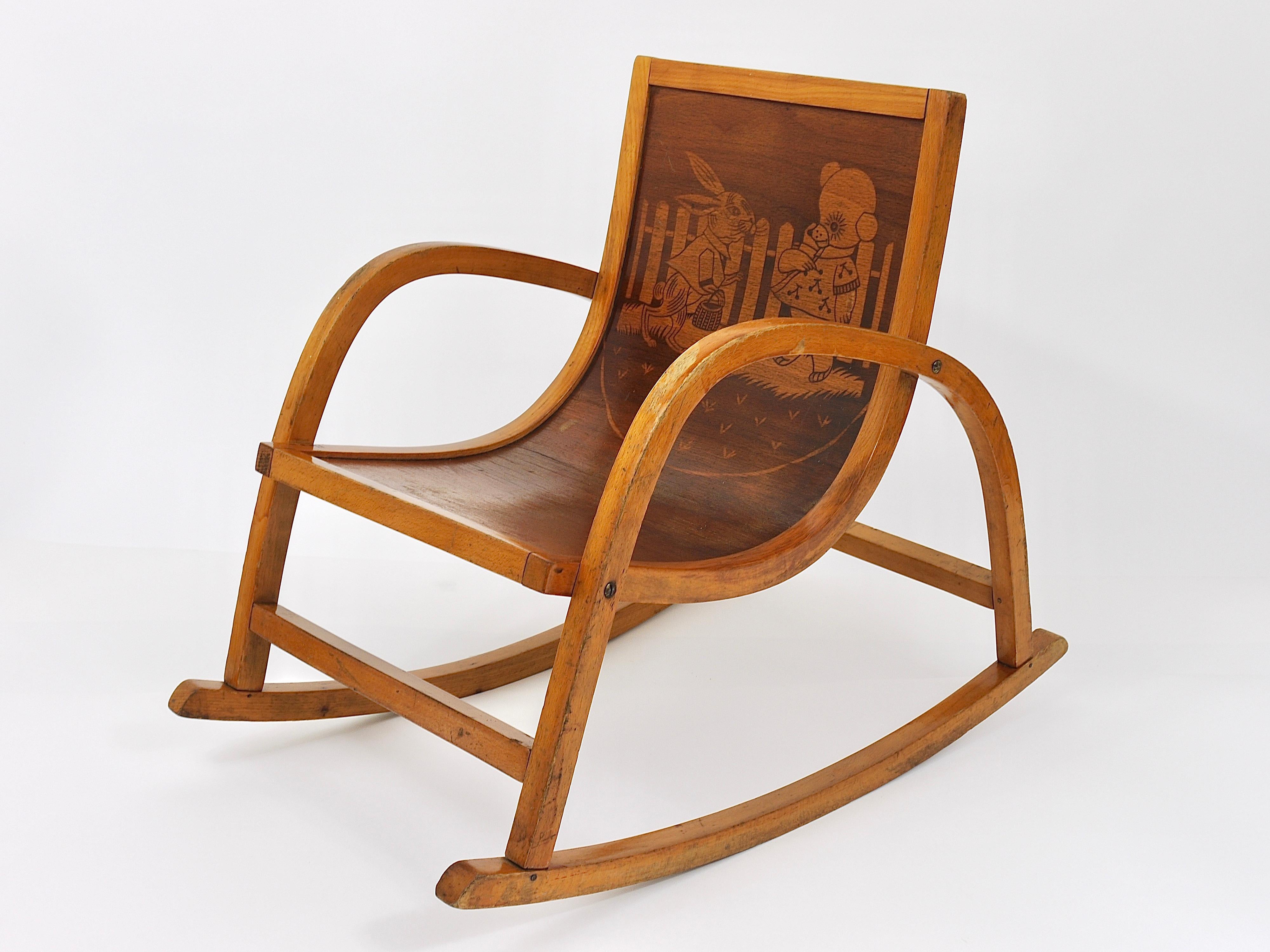 Bauhaus Childrens`Bentwood Rocking Chair Brockhage Andrä Era, Germany, 1950s For Sale 7