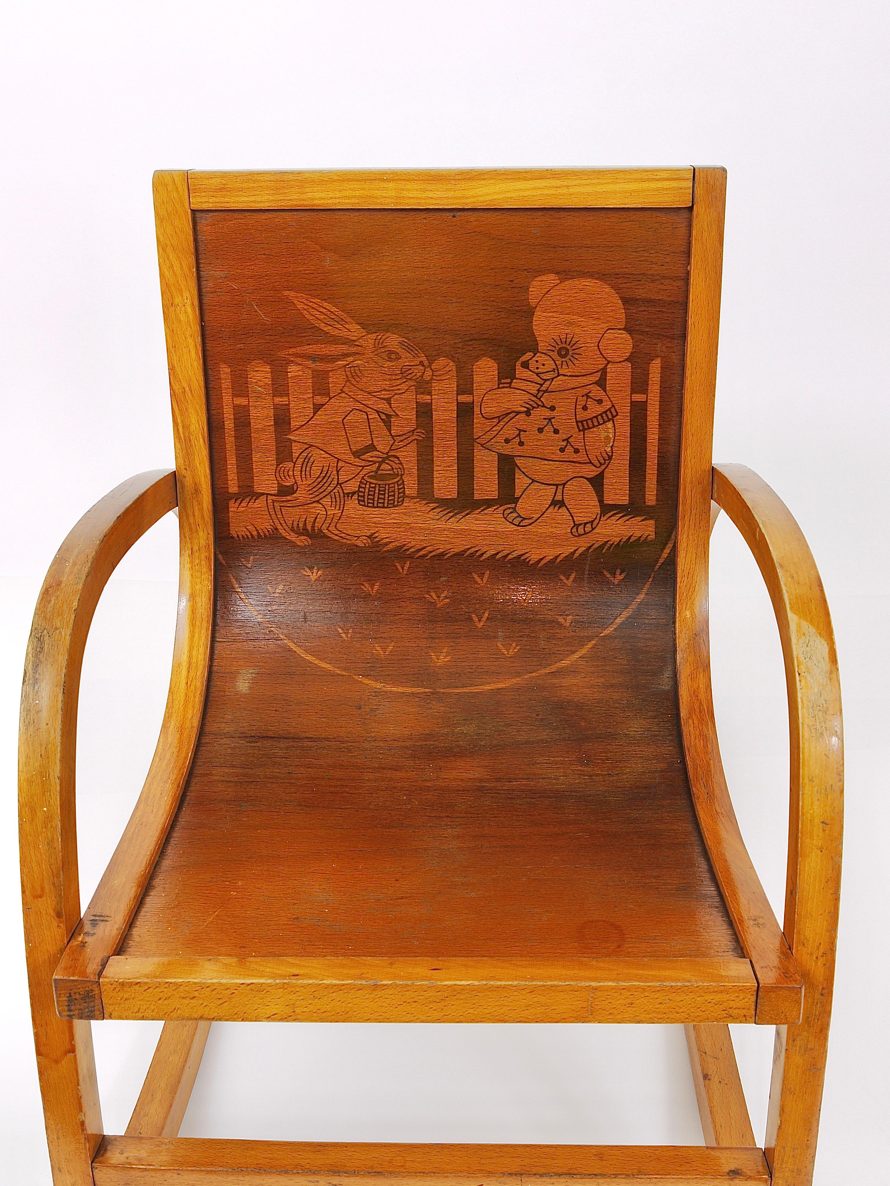 Bauhaus Childrens`Bentwood Rocking Chair Brockhage Andrä Era, Germany, 1950s For Sale 8