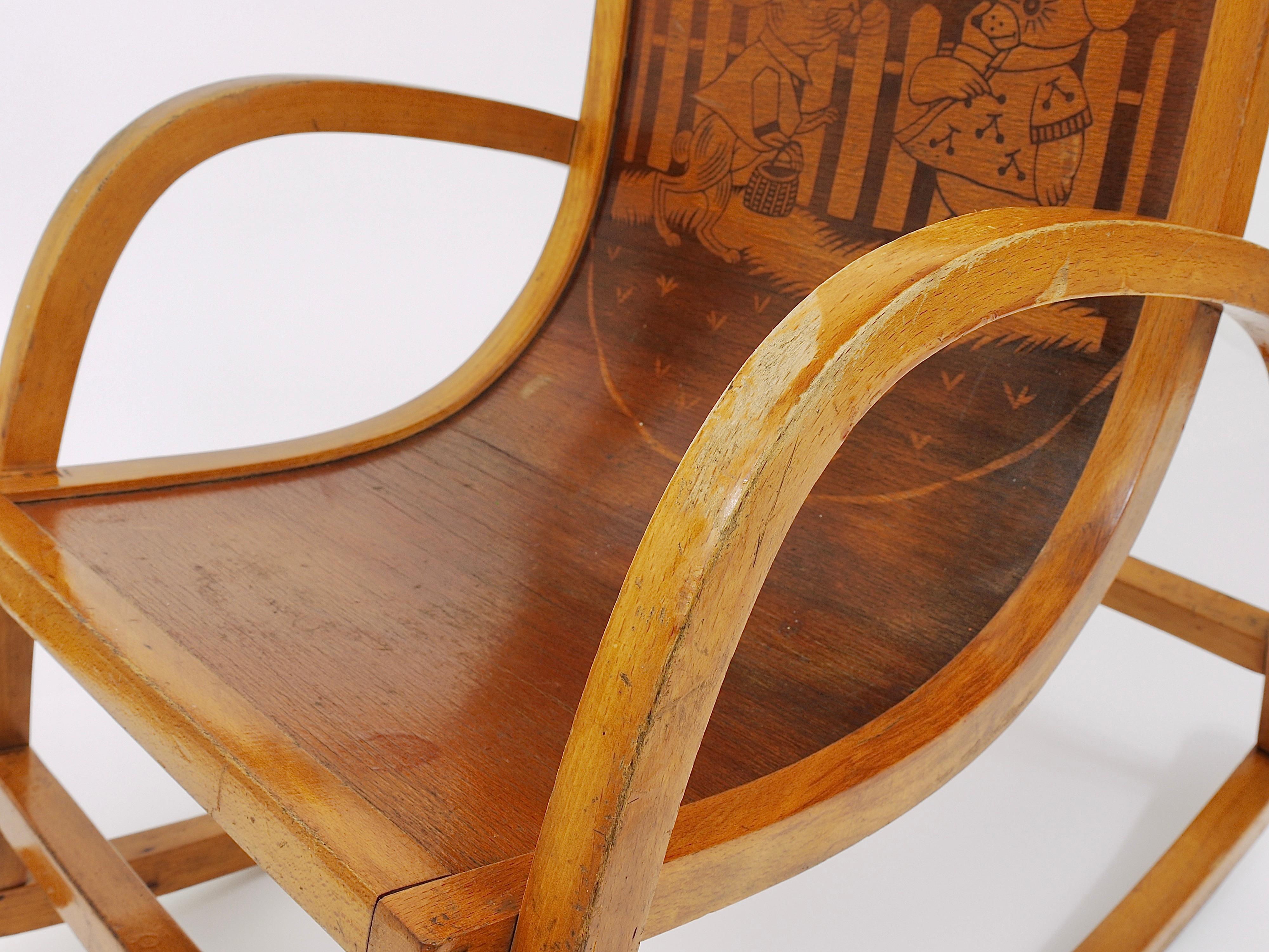 Bauhaus Childrens`Bentwood Rocking Chair Brockhage Andrä Era, Germany, 1950s For Sale 9