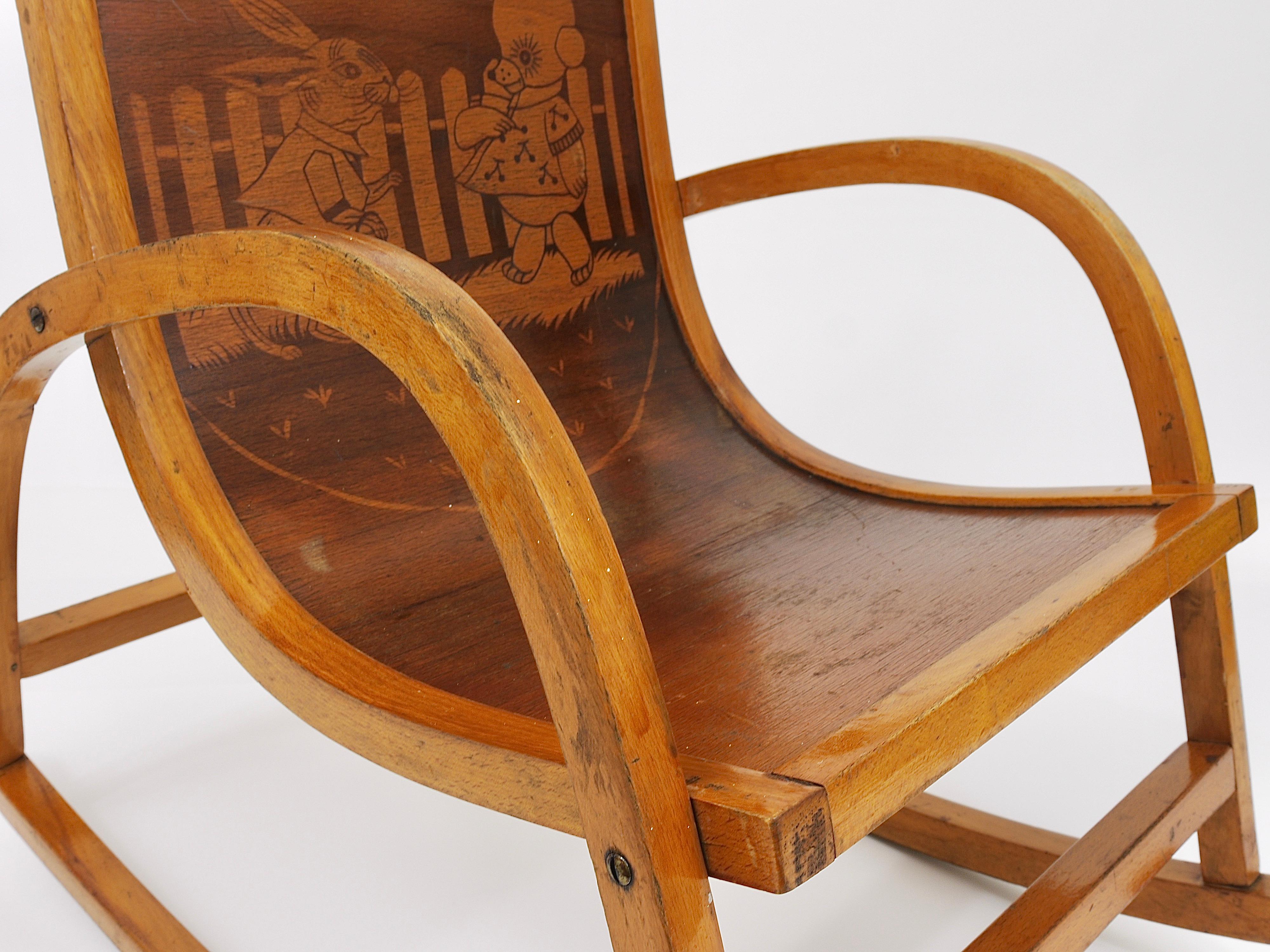 Bauhaus Childrens`Bentwood Rocking Chair Brockhage Andrä Era, Germany, 1950s For Sale 11