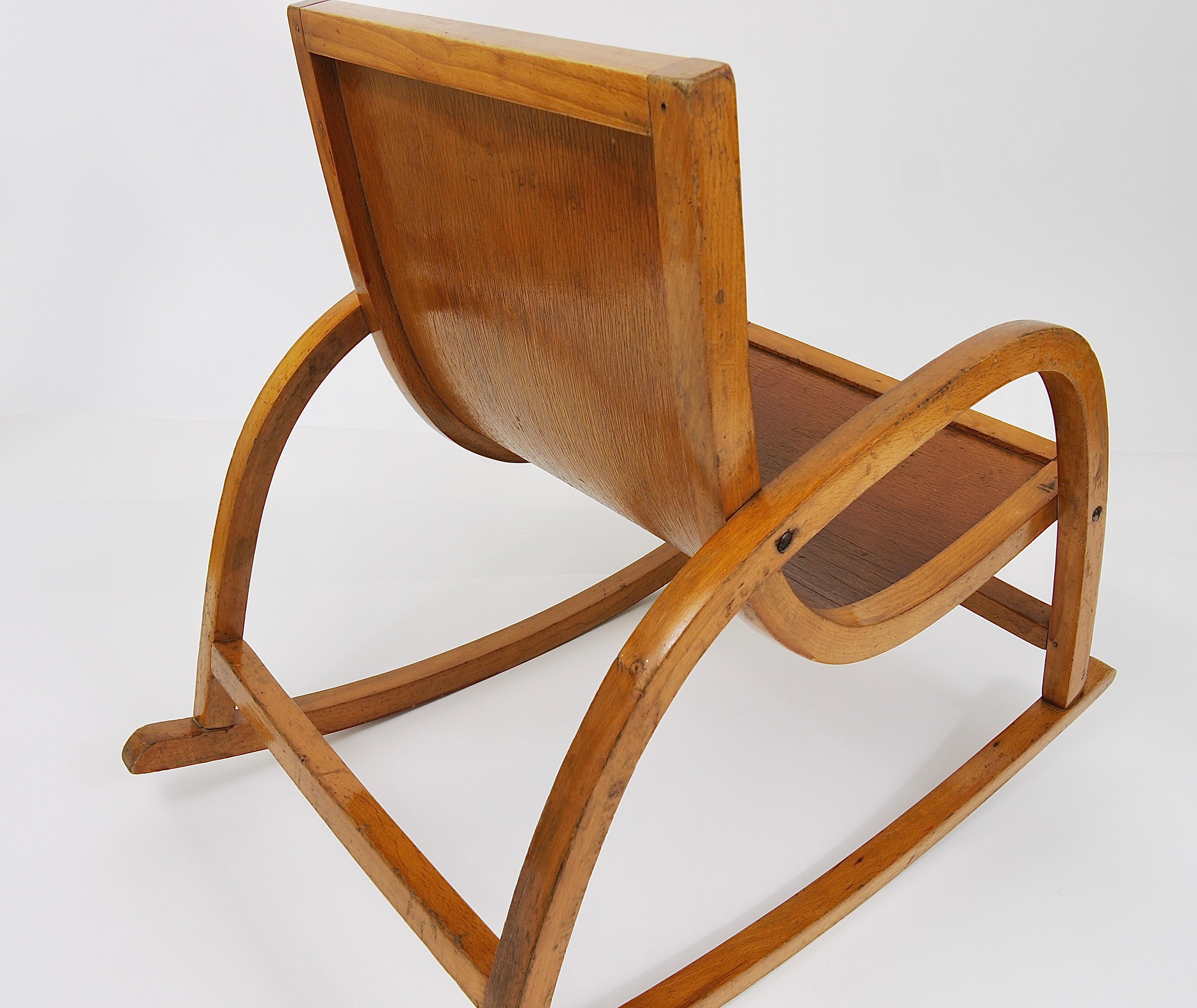 Bauhaus Childrens`Bentwood Rocking Chair Brockhage Andrä Era, Germany, 1950s For Sale 12