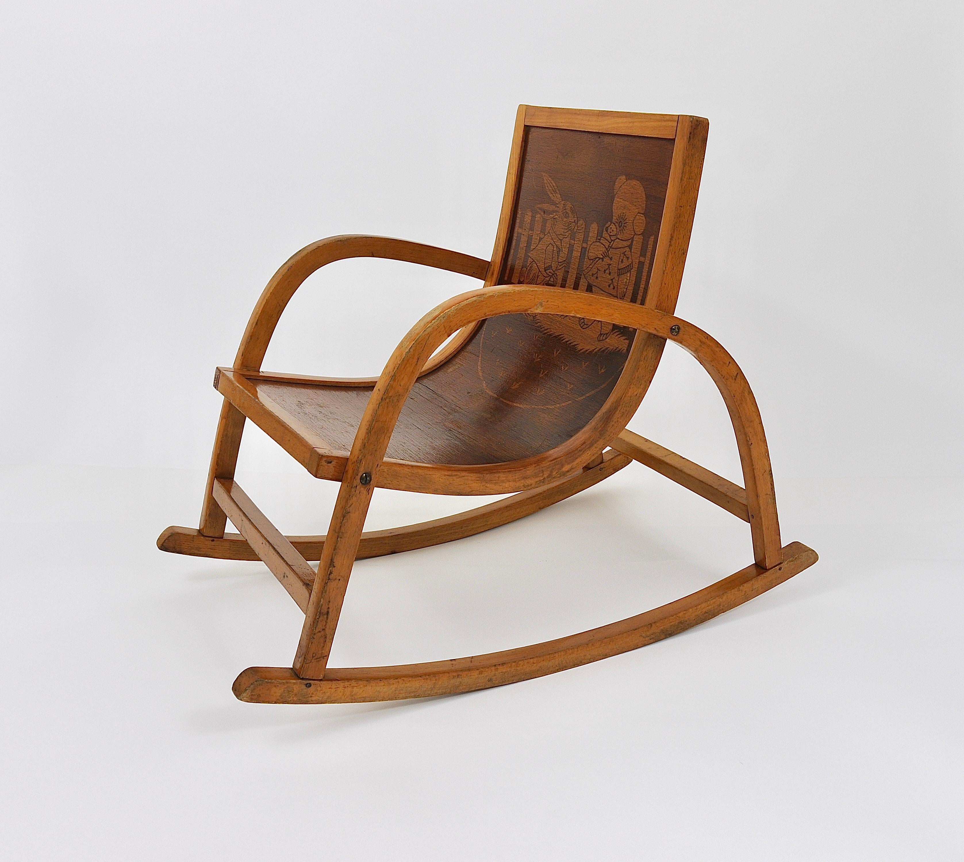 Bauhaus Childrens`Bentwood Rocking Chair Brockhage Andrä Era, Germany, 1950s In Good Condition For Sale In Vienna, AT
