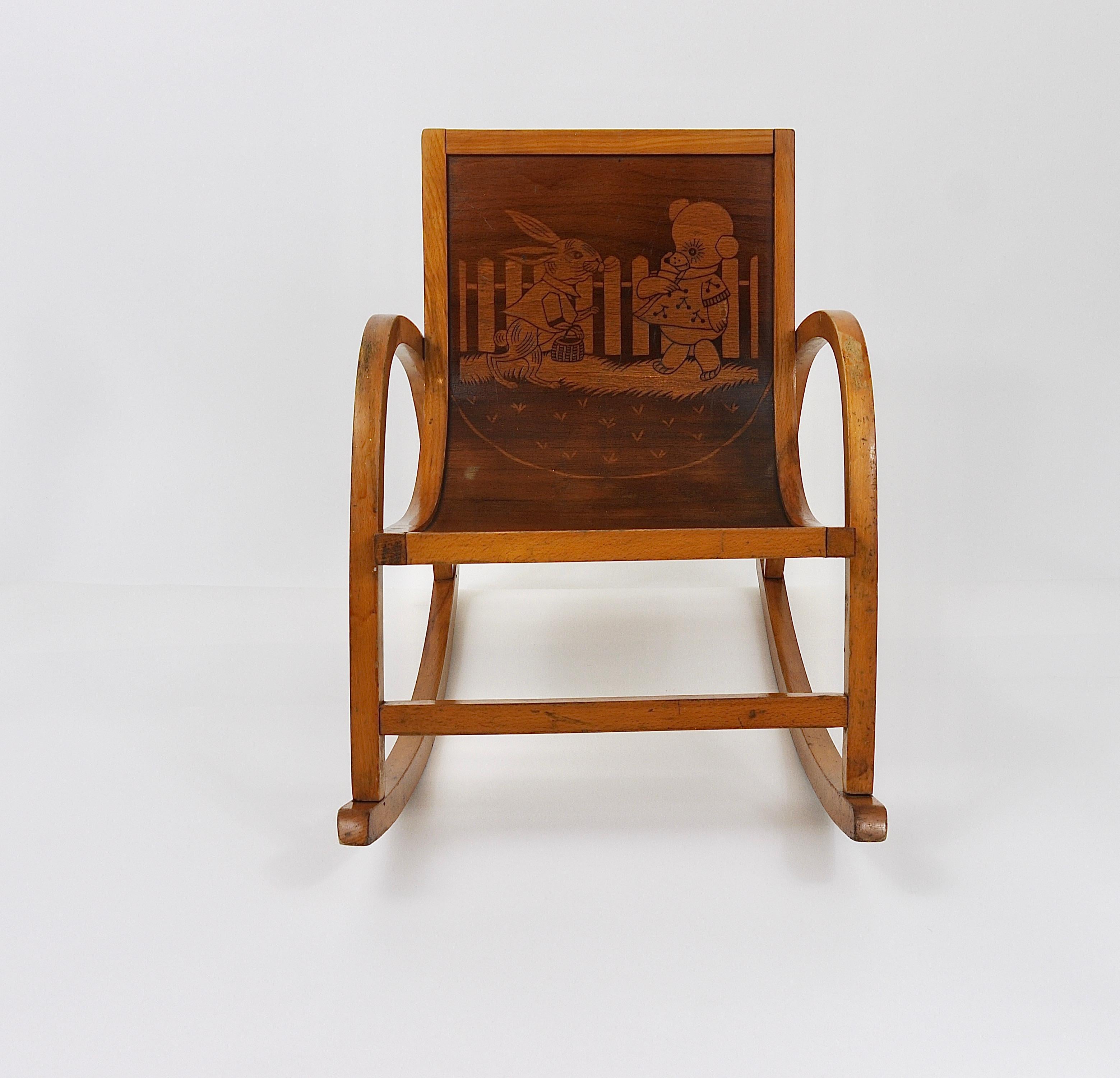 20th Century Bauhaus Childrens`Bentwood Rocking Chair Brockhage Andrä Era, Germany, 1950s For Sale