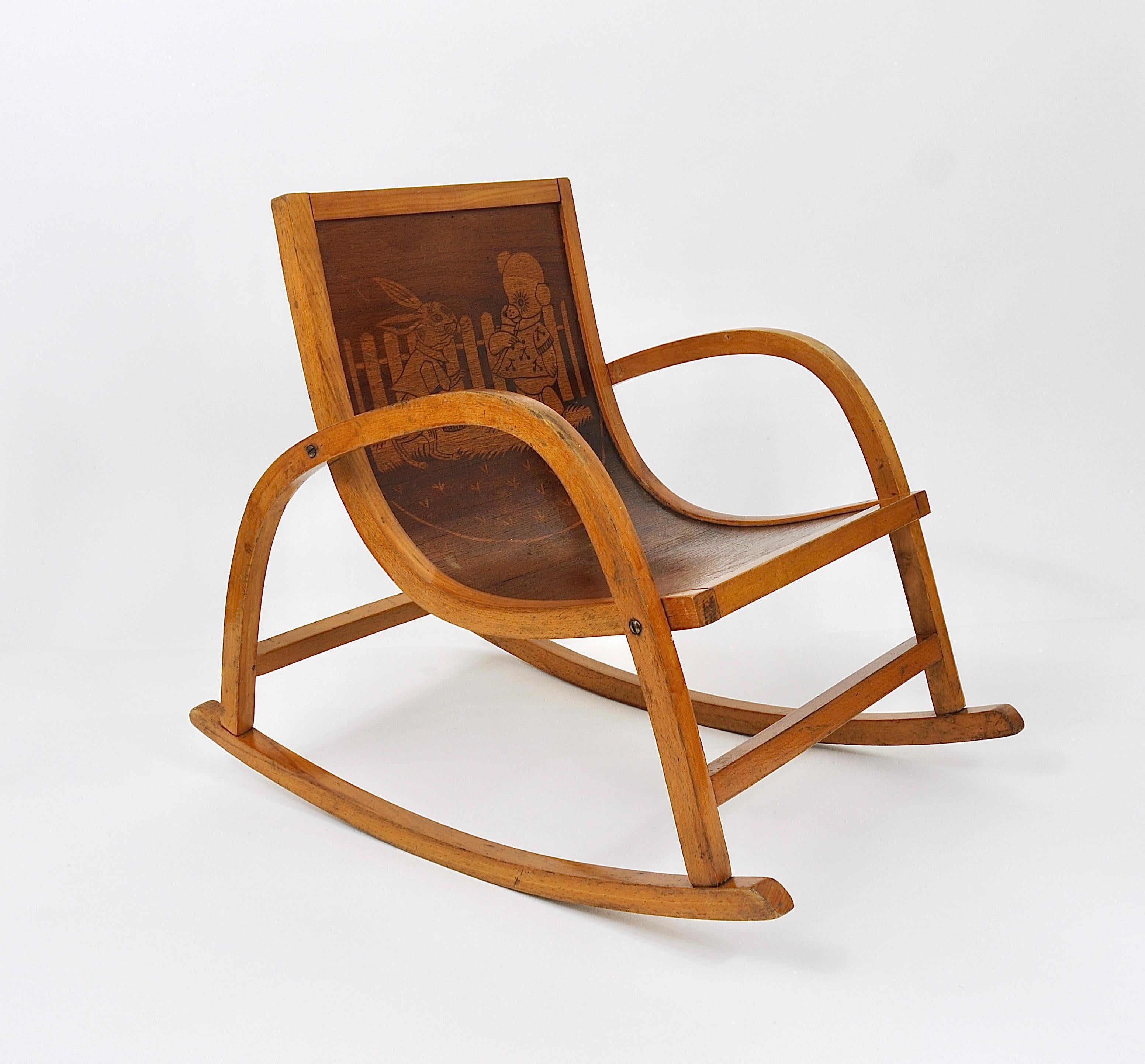 Bauhaus Childrens`Bentwood Rocking Chair Brockhage Andrä Era, Germany, 1950s For Sale 1