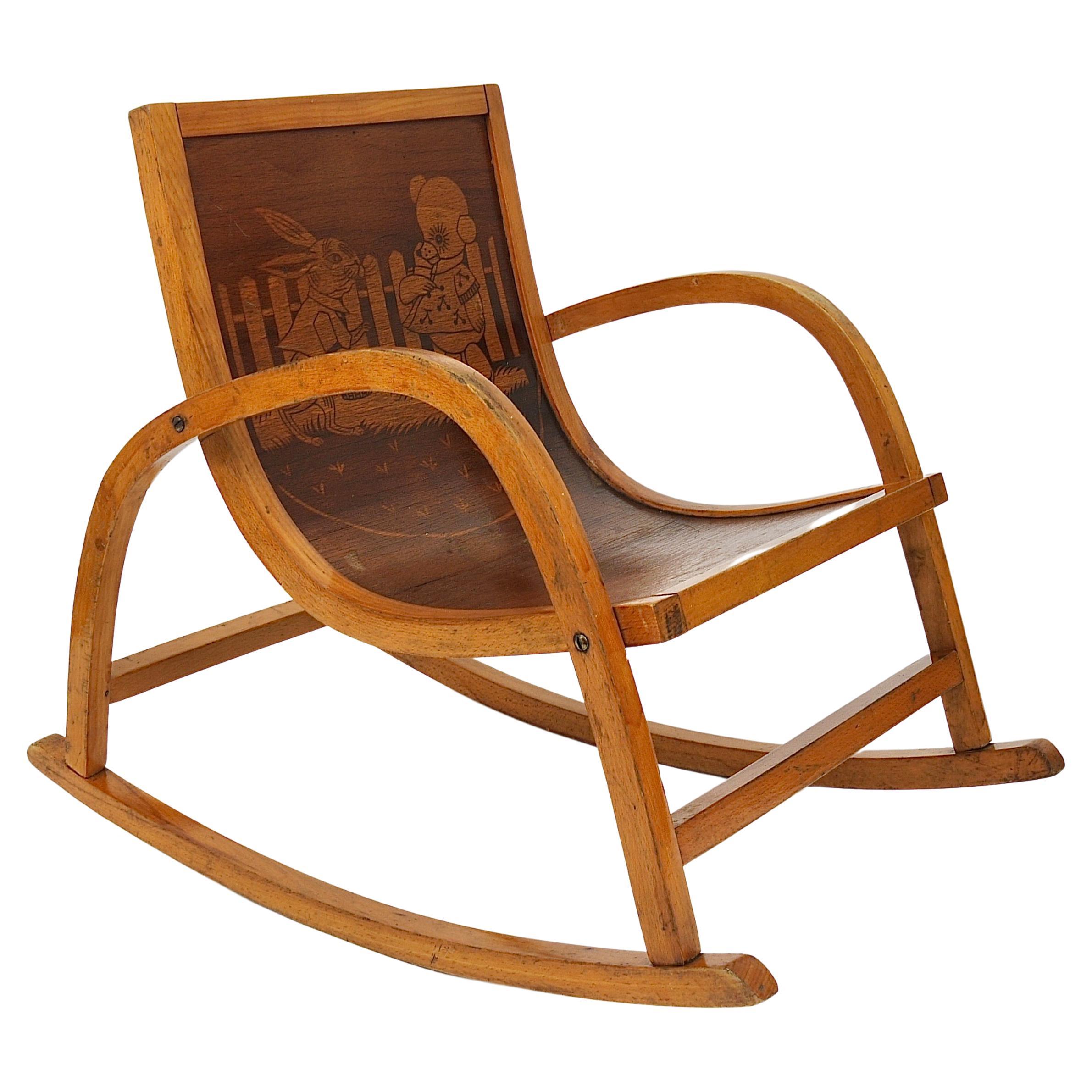 Bauhaus Childrens`Bentwood Rocking Chair Brockhage Andrä Era, Germany, 1950s For Sale