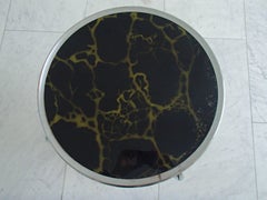 Bauhaus Chrome and Craquele Glass Top Table