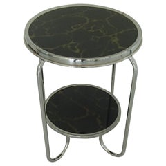 Bauhaus Chrome and Craquele Glass Top Table