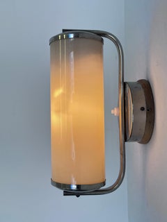 Bauhaus Chrome and milk glass Wall Lamp, 1940s - Czechoslovakia