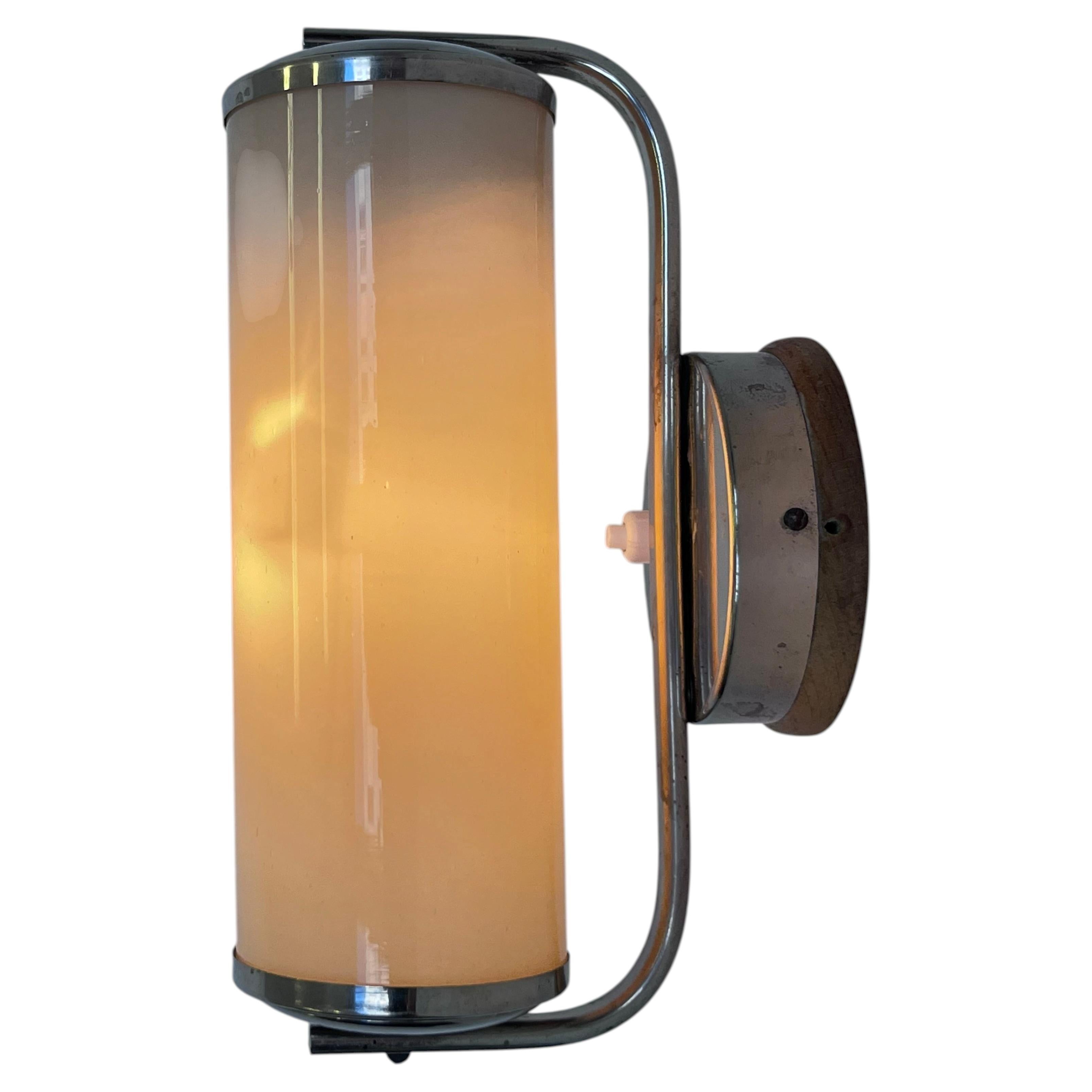 Bauhaus Chrome and milk glass Wall Lamp, 1940s - Czechoslovakia For Sale