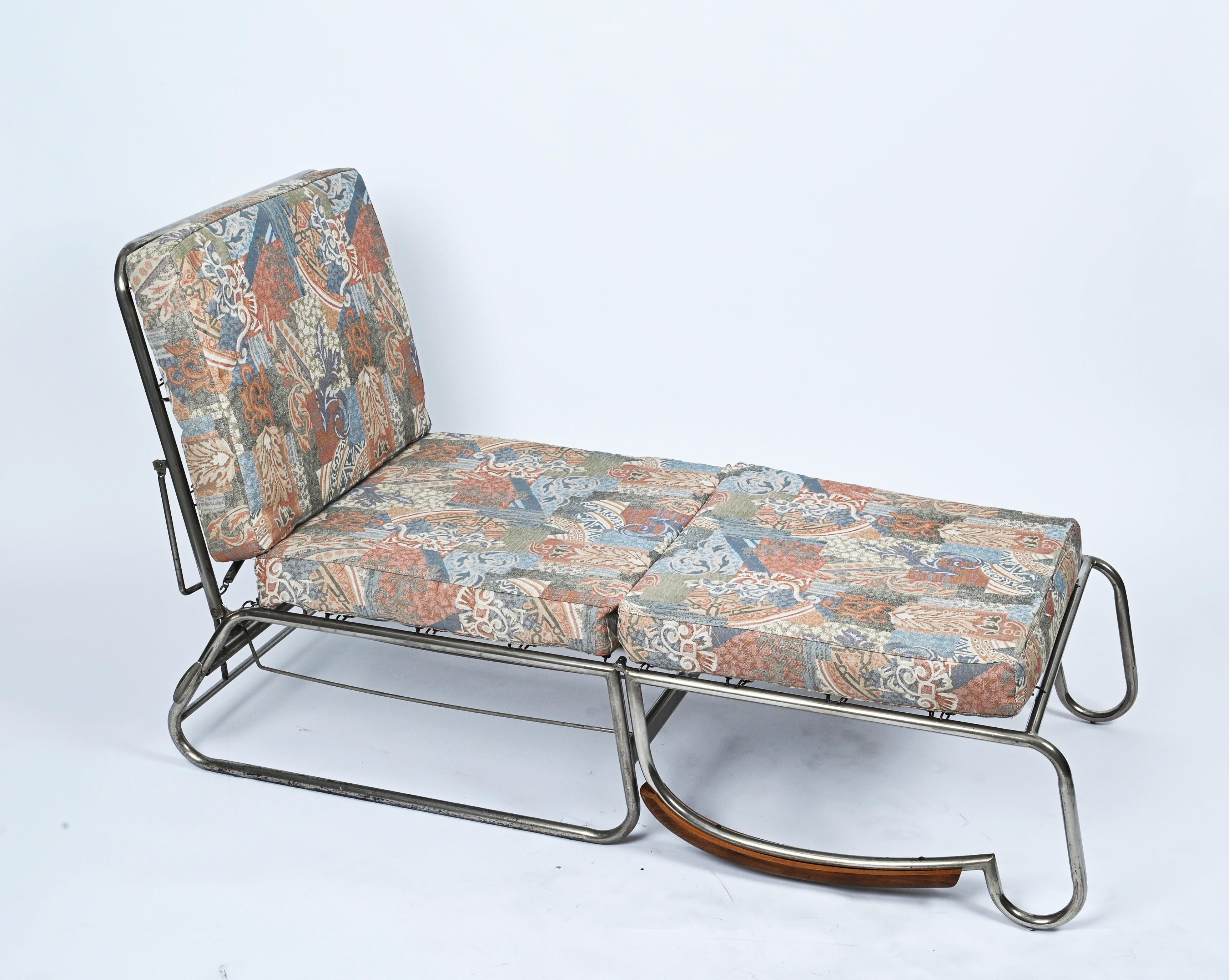 Bauhaus Chrome and Walnut Wood Adjustable Bed Armchair After Marcel Breuer 1930s 9