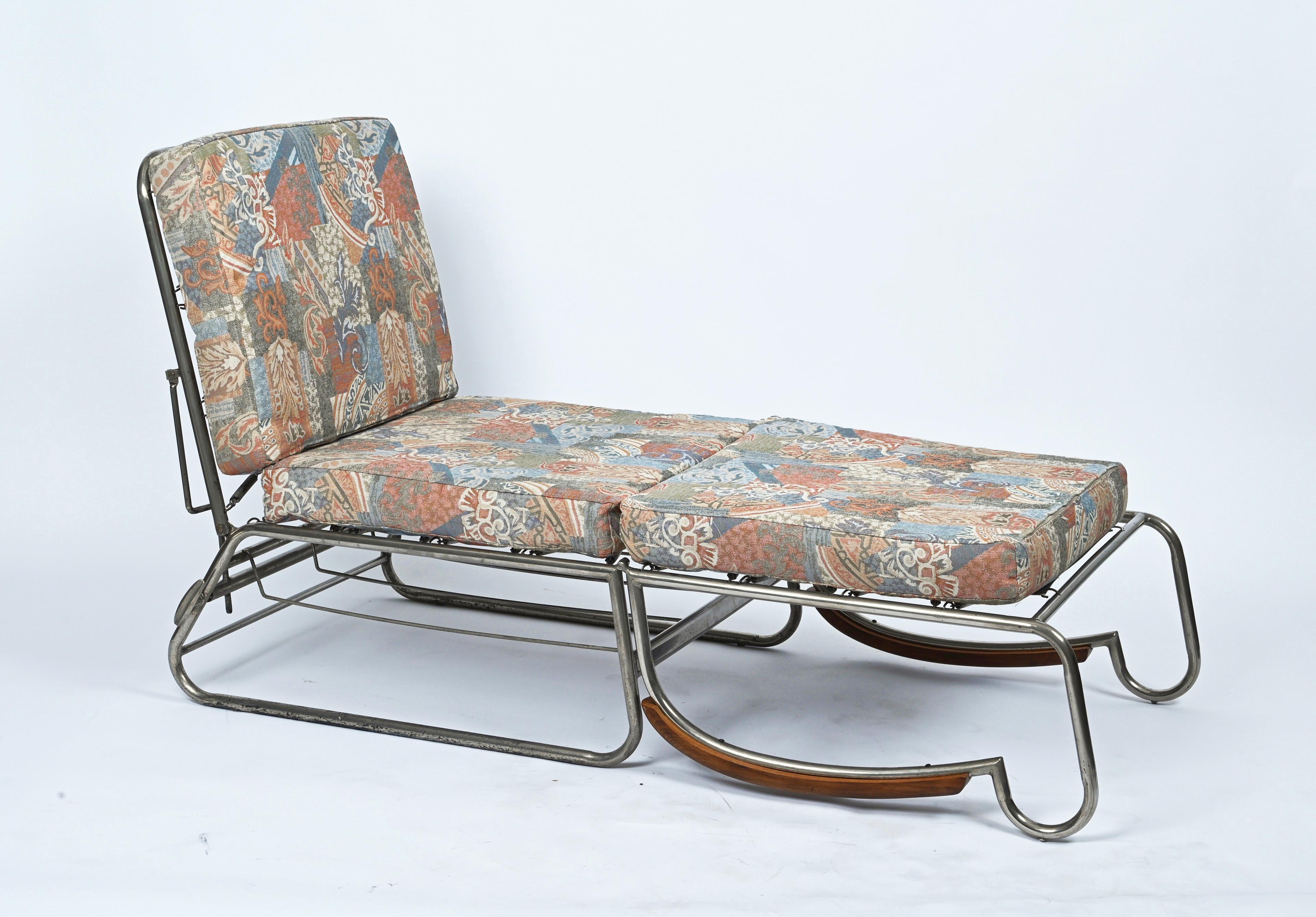 Bauhaus Chrome and Walnut Wood Adjustable Bed Armchair After Marcel Breuer 1930s 10