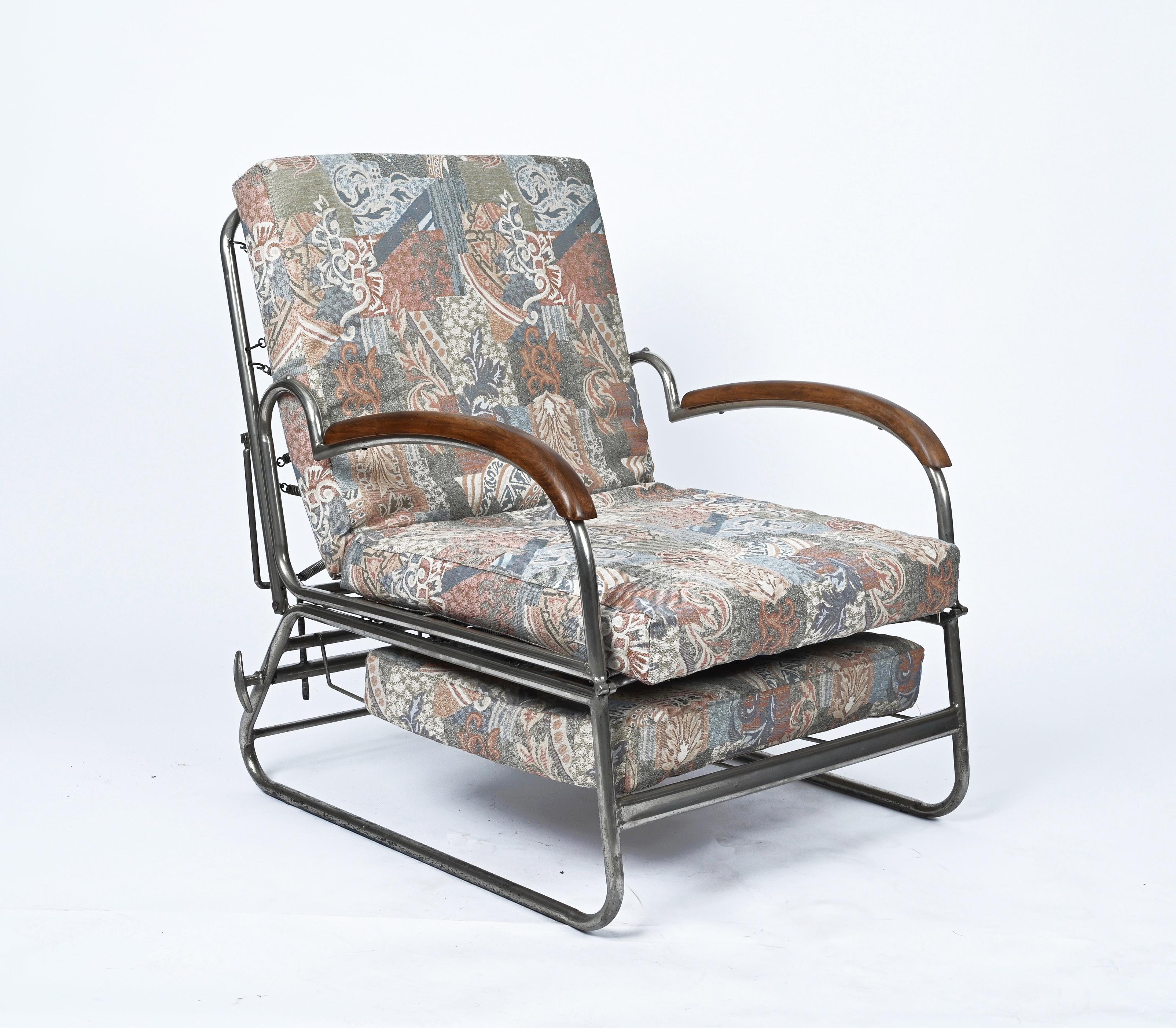 Mid-20th Century Bauhaus Chrome and Walnut Wood Adjustable Bed Armchair After Marcel Breuer 1930s