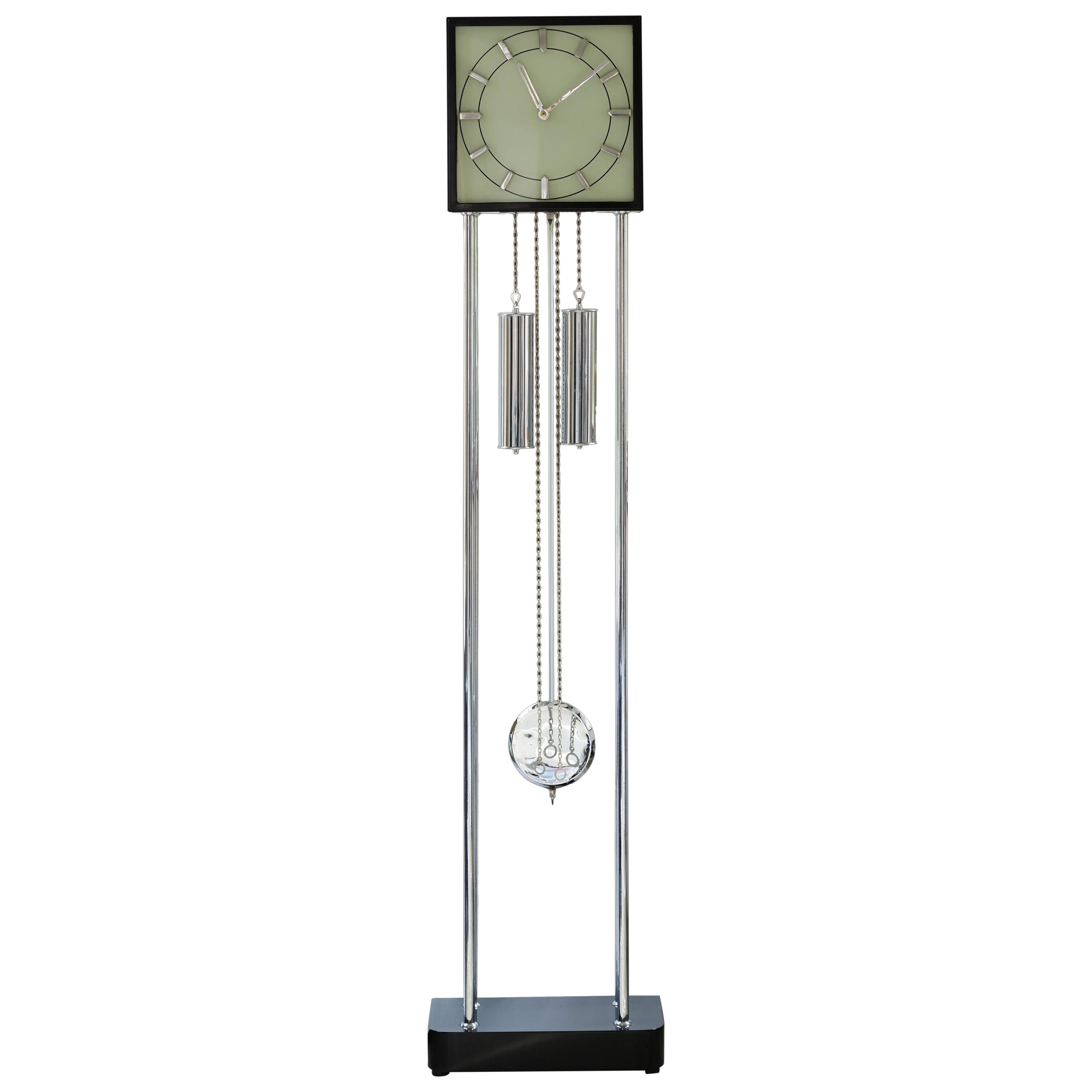 'Bauhaus' Chrome Art Deco Longcase Clock For Sale