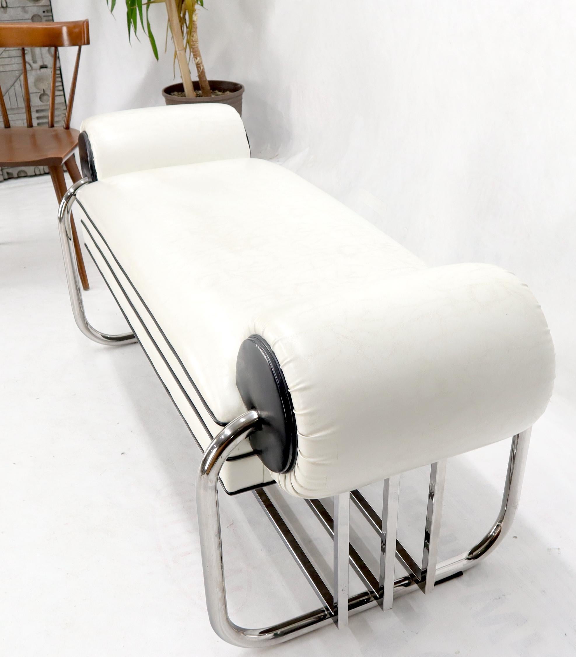 Mid-Century Modern Bauhaus Chrome Bent Tube Black and White Upholstery Bench For Sale