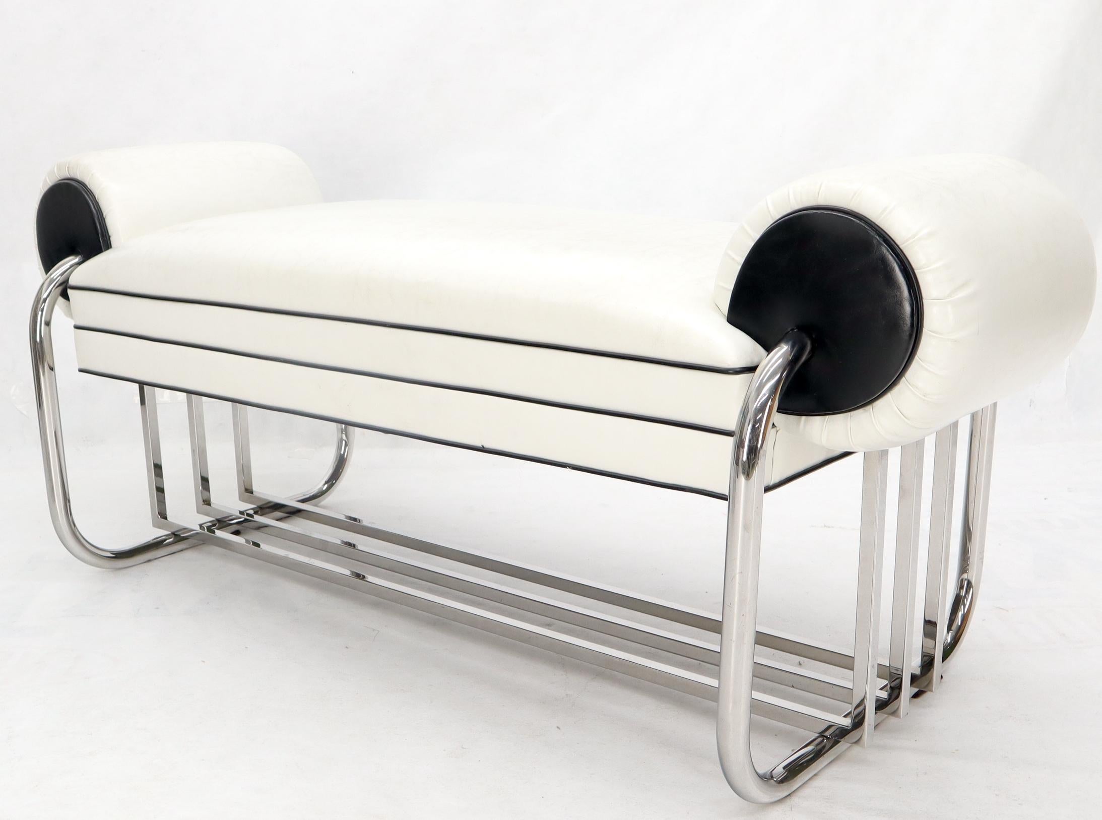 20th Century Bauhaus Chrome Bent Tube Black and White Upholstery Bench For Sale
