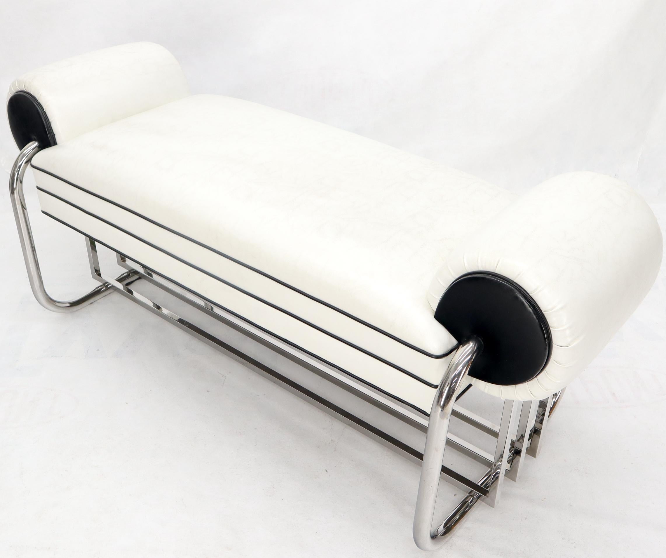 Bauhaus Chrome Bent Tube Black and White Upholstery Bench For Sale 1