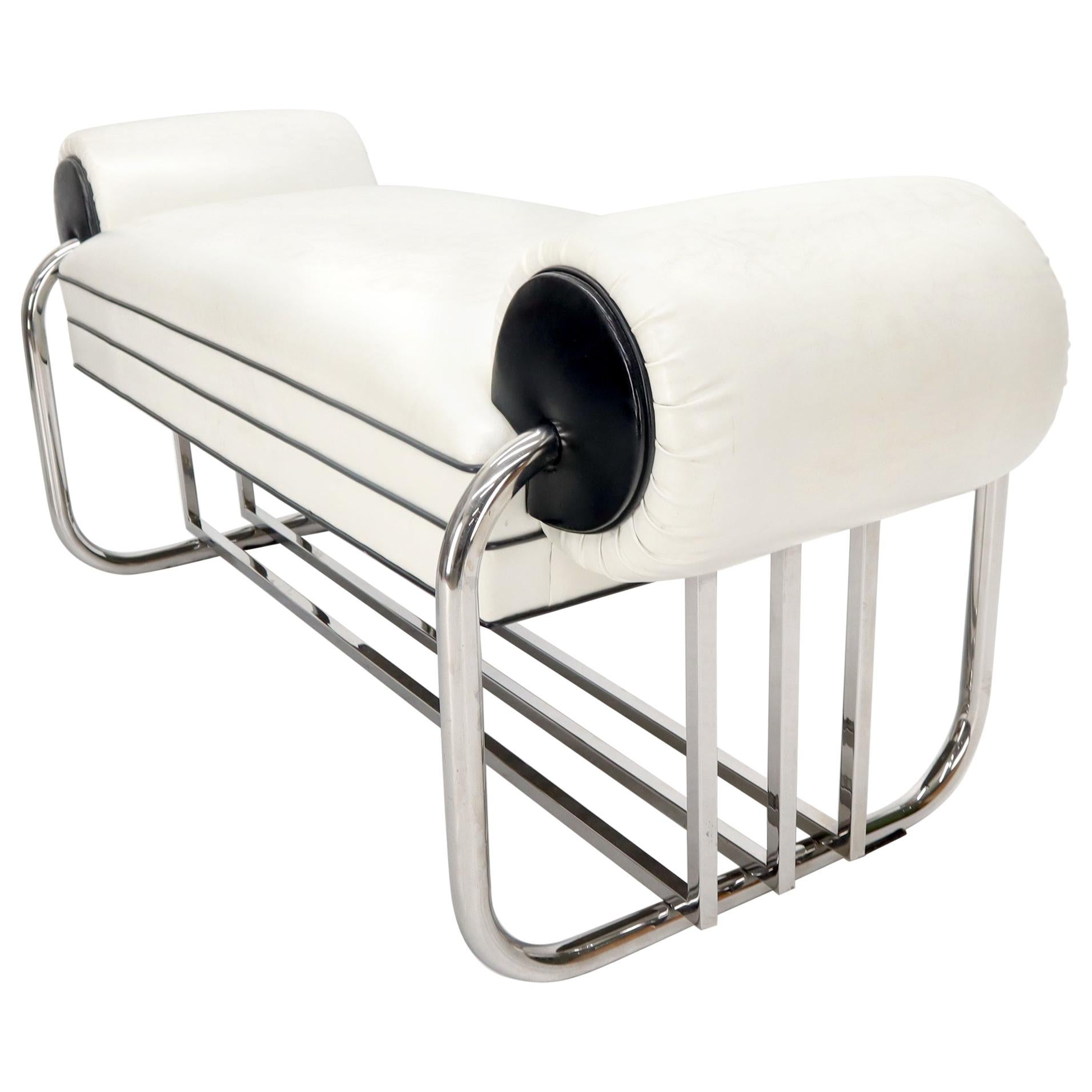 Bauhaus Chrome Bent Tube Black and White Upholstery Bench For Sale