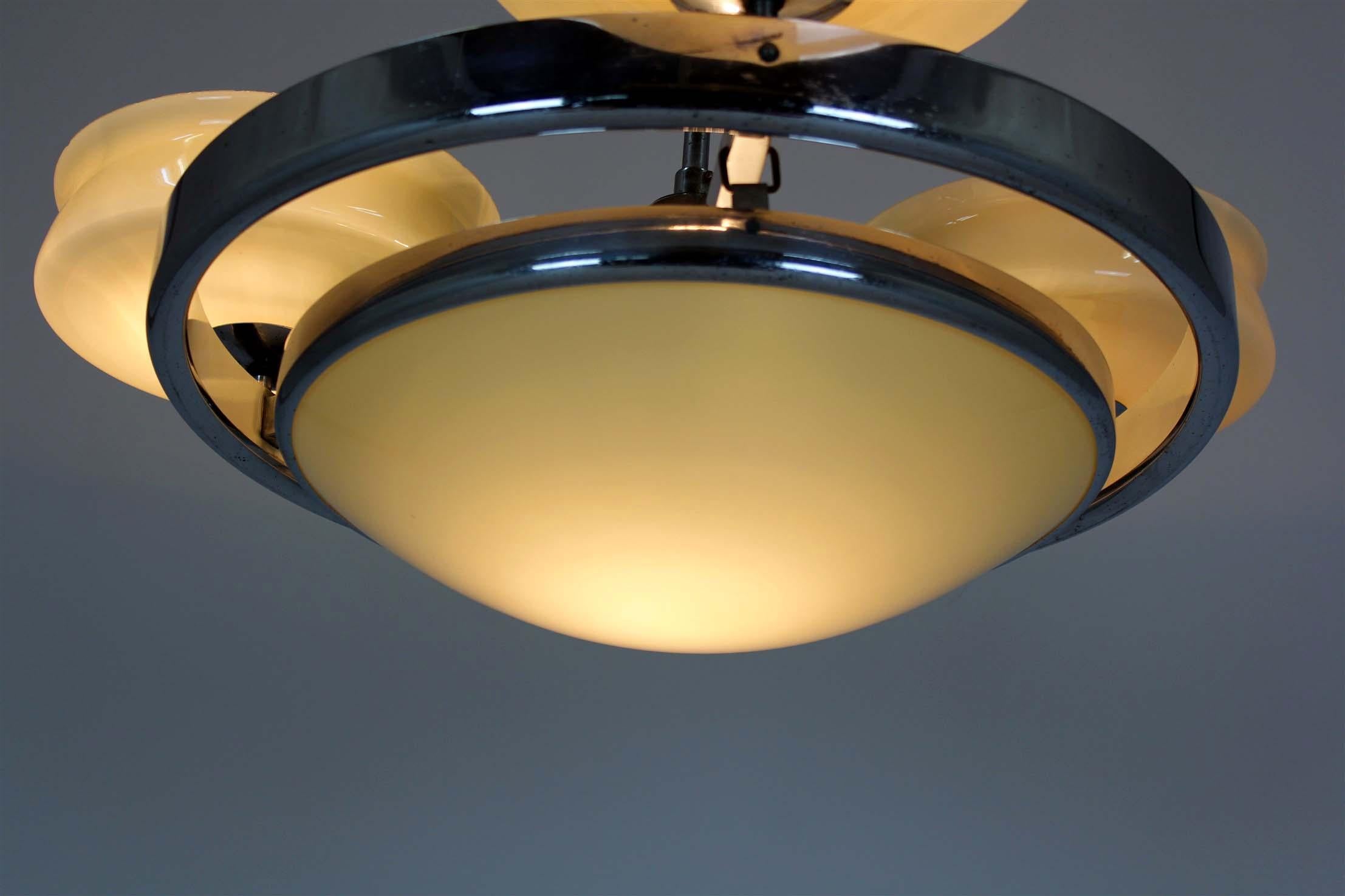 Bauhaus Chrome Chandelier from Zukov, 1940s For Sale 11