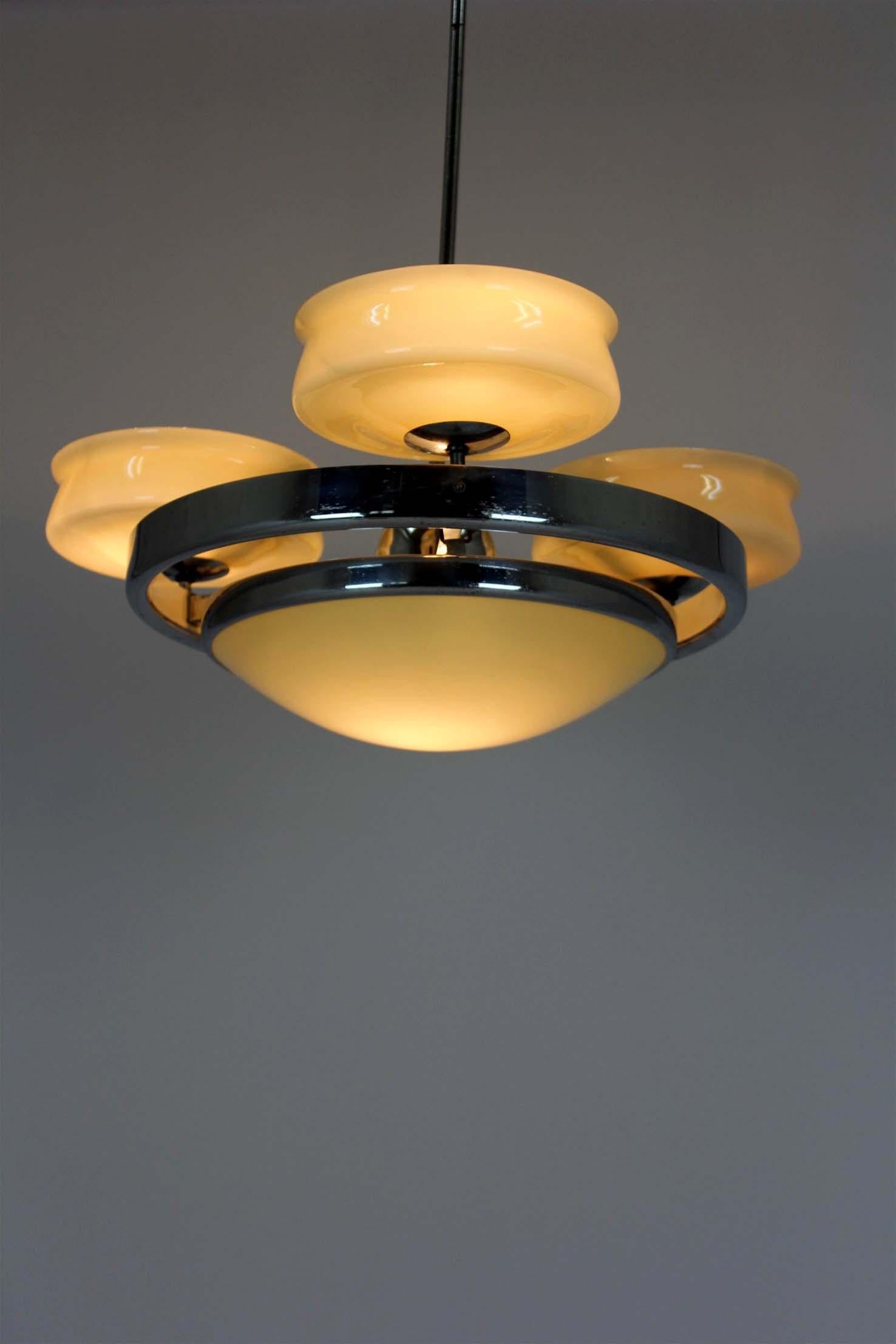 Bauhaus Chrome Chandelier from Zukov, 1940s For Sale 12