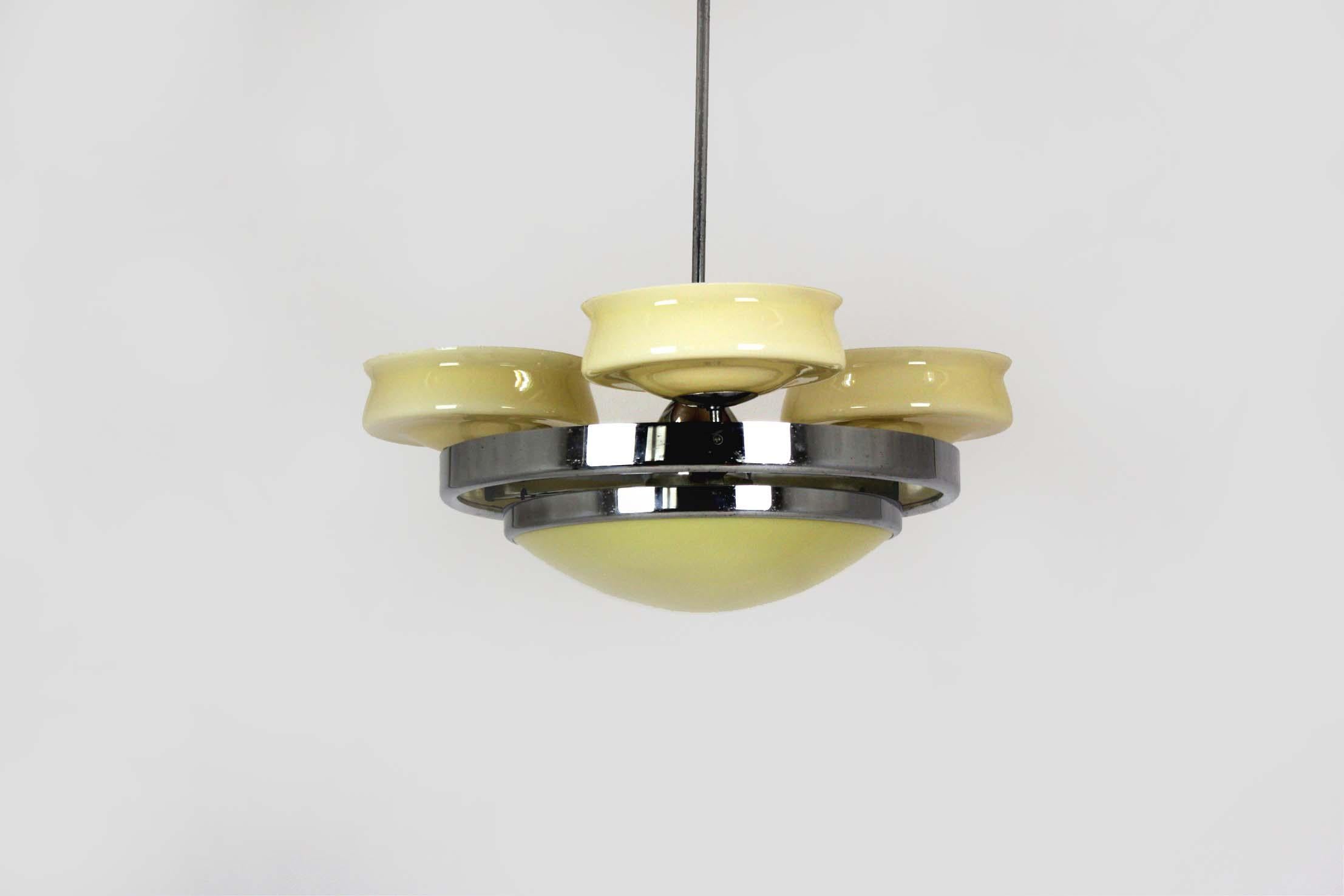 Czech Bauhaus Chrome Chandelier from Zukov, 1940s For Sale