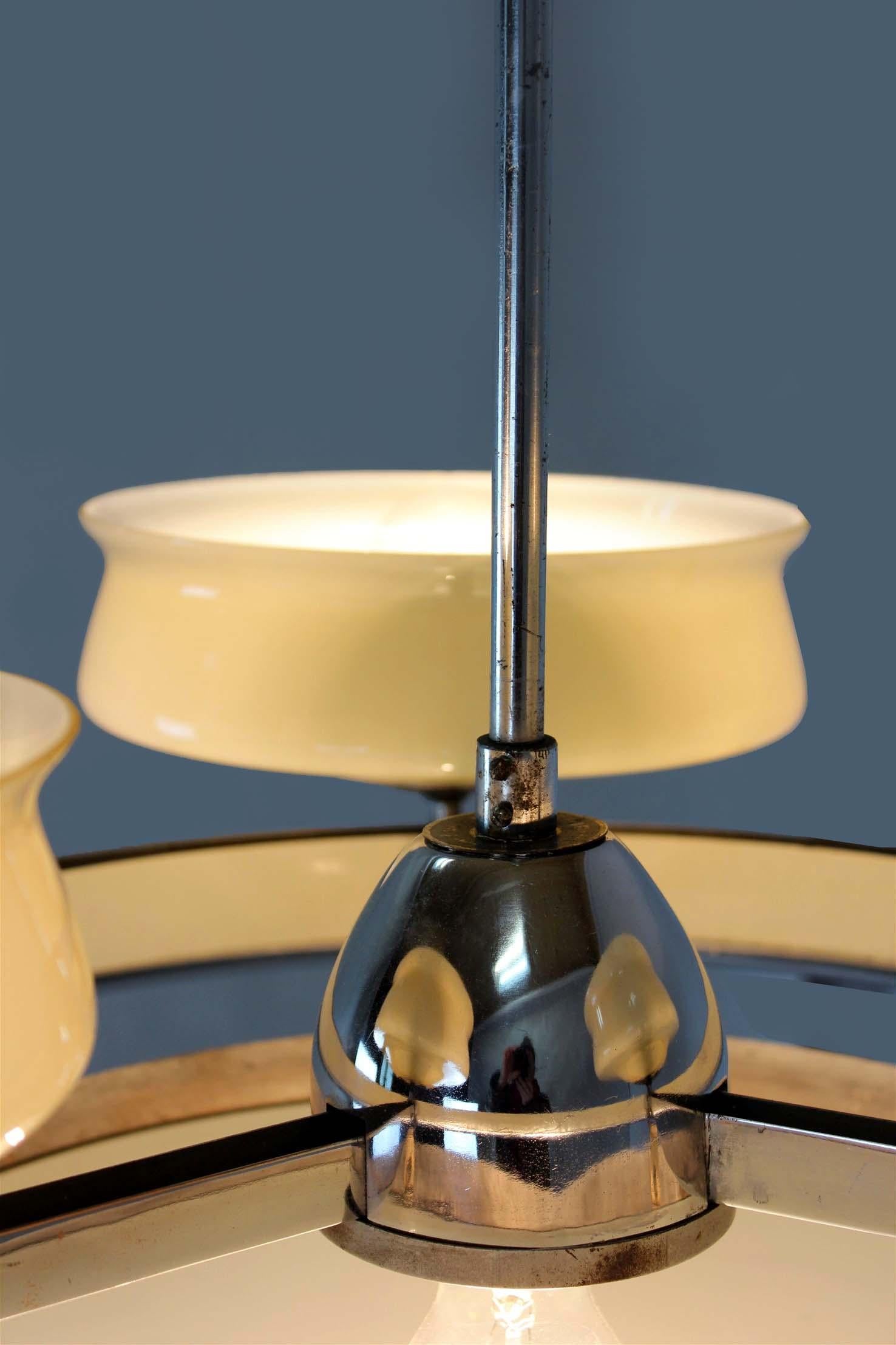 Bauhaus Chrome Chandelier from Zukov, 1940s In Good Condition For Sale In Żory, PL