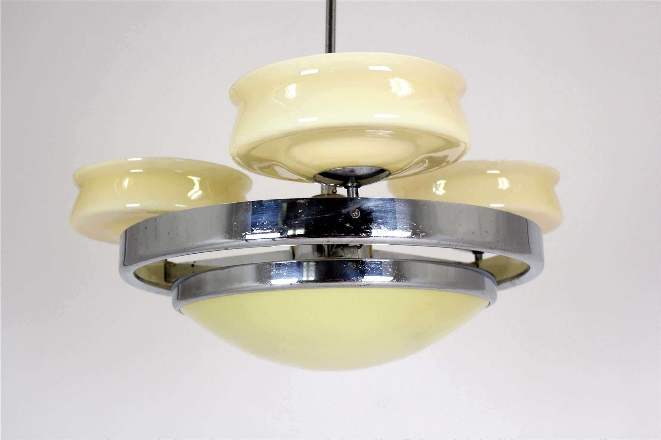 Mid-20th Century Bauhaus Chrome Chandelier from Zukov, 1940s For Sale