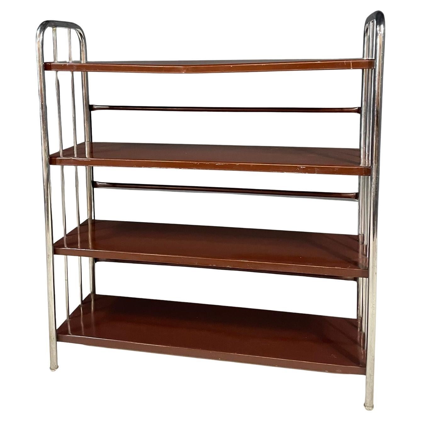 Étagère cromata Bauhaus in acciaio e lamiera piegata, Europa anni '30 in vendita