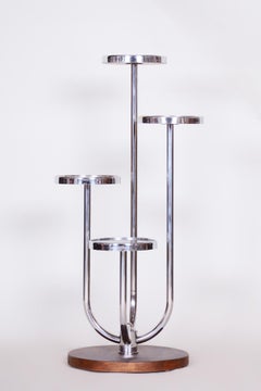 Bauhaus Chrome Flower Pedestal by Jindrich Halabala - UP Zavody, Walnut, 1930s