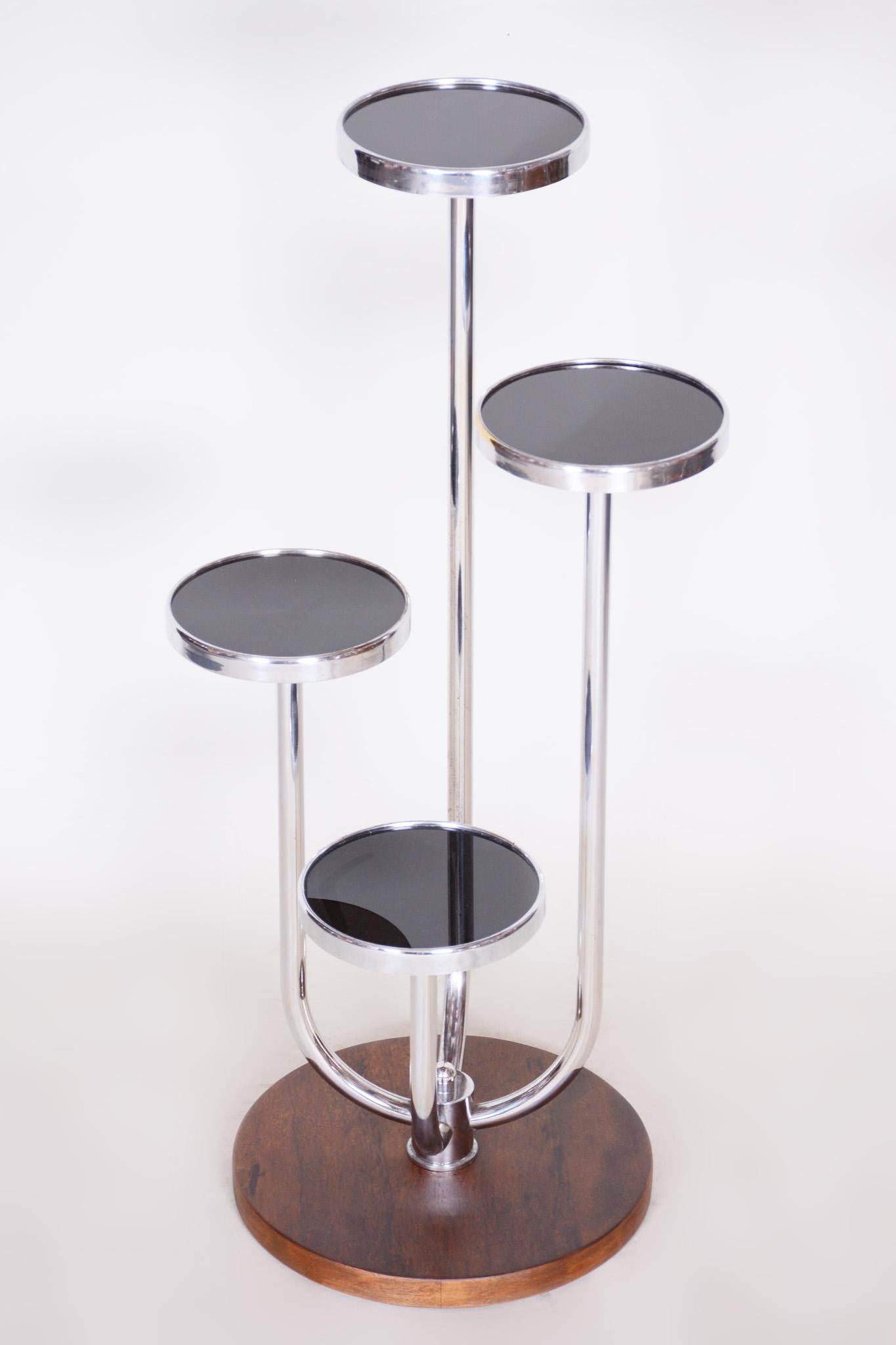 Czech Bauhaus Chrome Flower Pedestal by Jindrich Halabala - UP Zavody, Walnut, 1930s