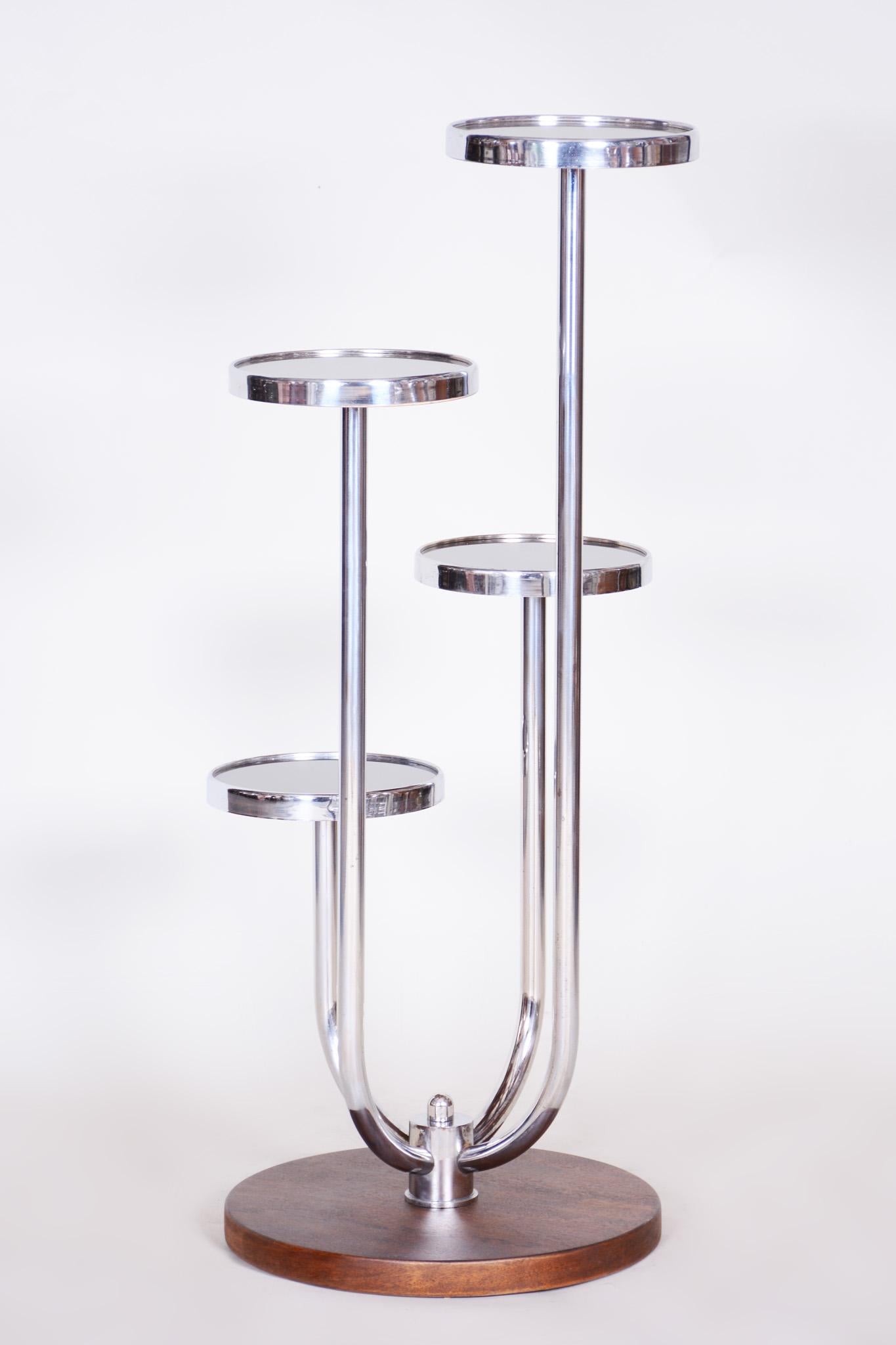 20th Century Bauhaus Chrome Flower Pedestal by Jindrich Halabala - UP Zavody, Walnut, 1930s