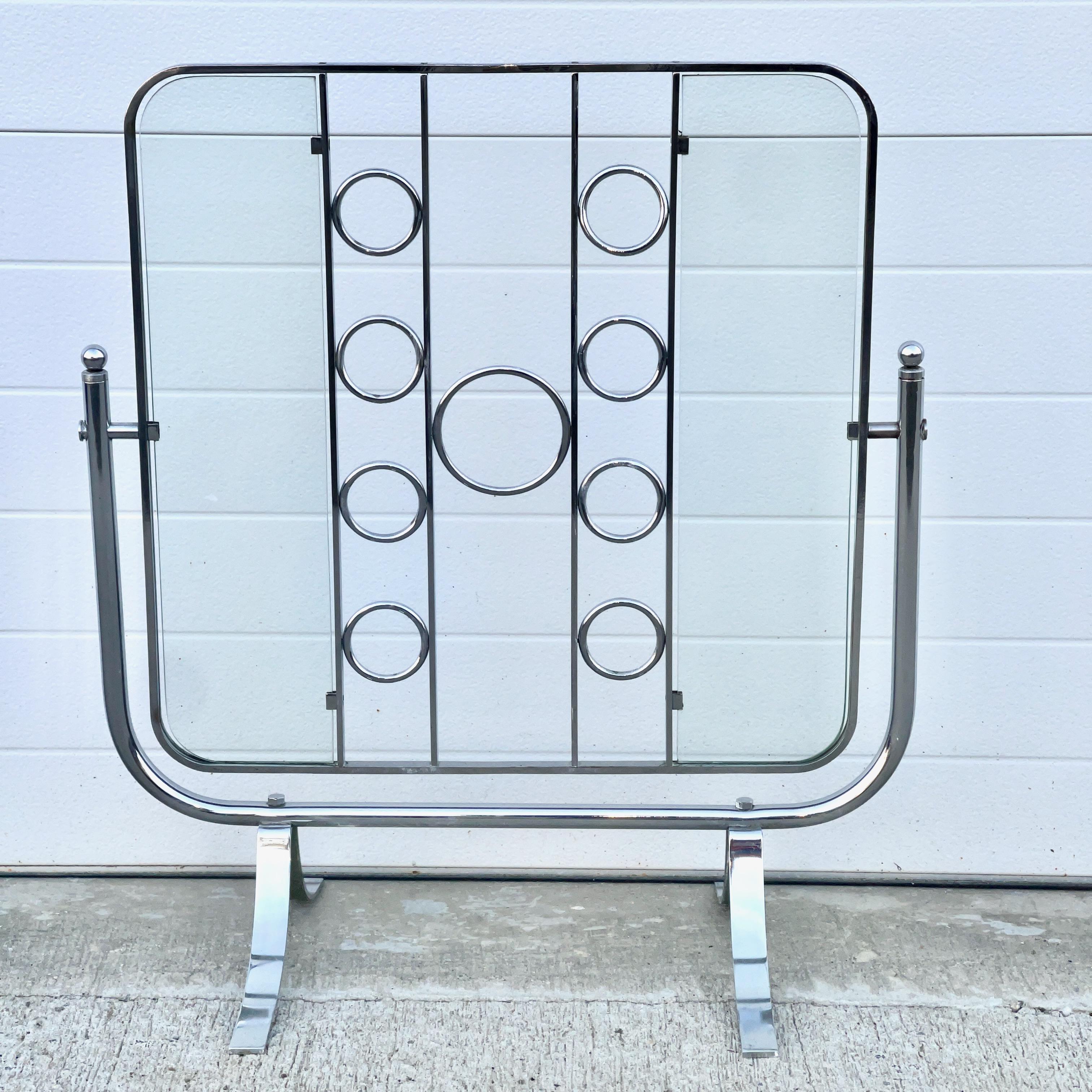 Pantalla Giroscópica para Chimenea Bauhaus de Cromo y Cristal Alemán en venta