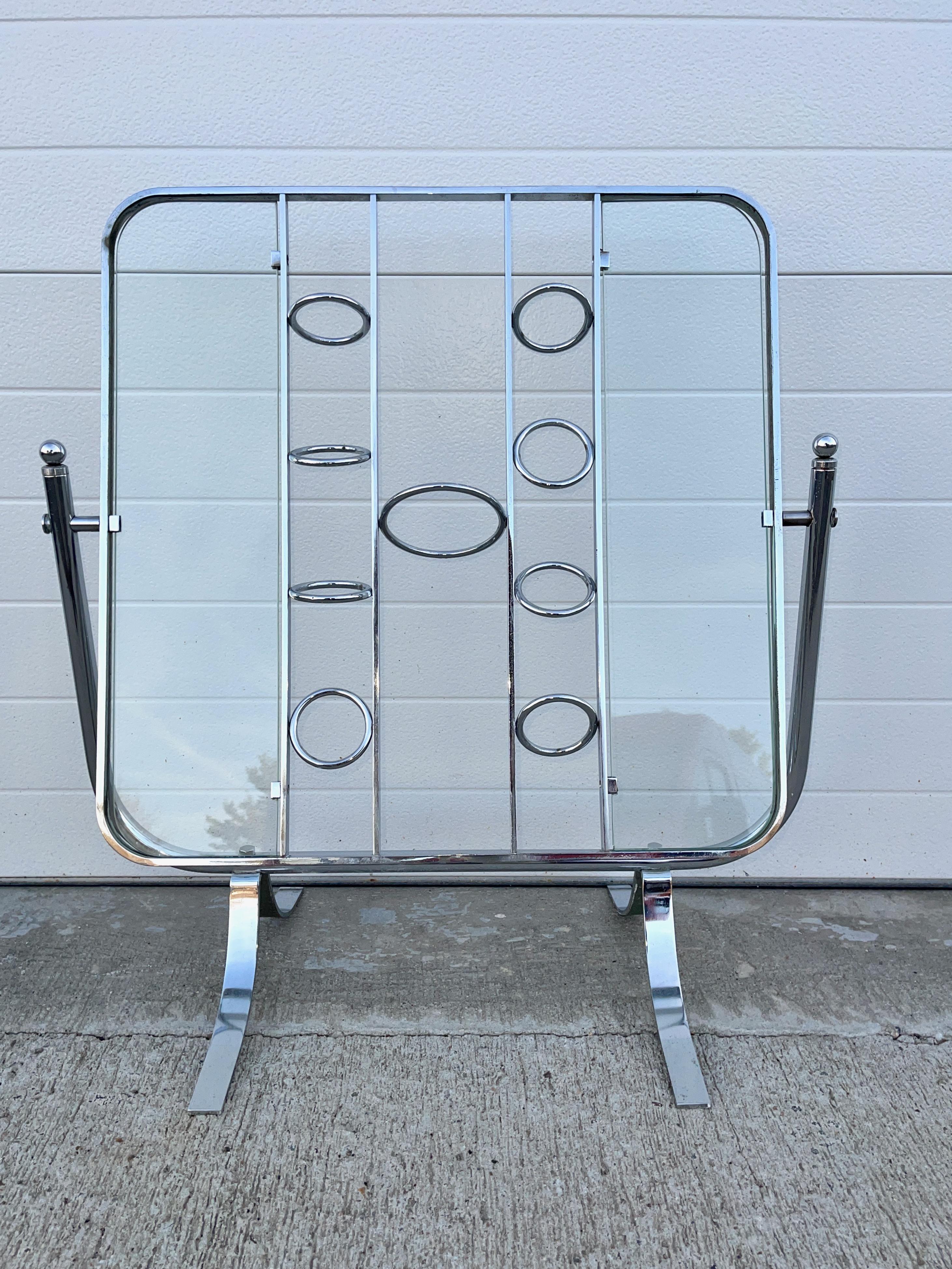Pantalla Giroscópica para Chimenea Bauhaus de Cromo y Cristal Vidrio en venta