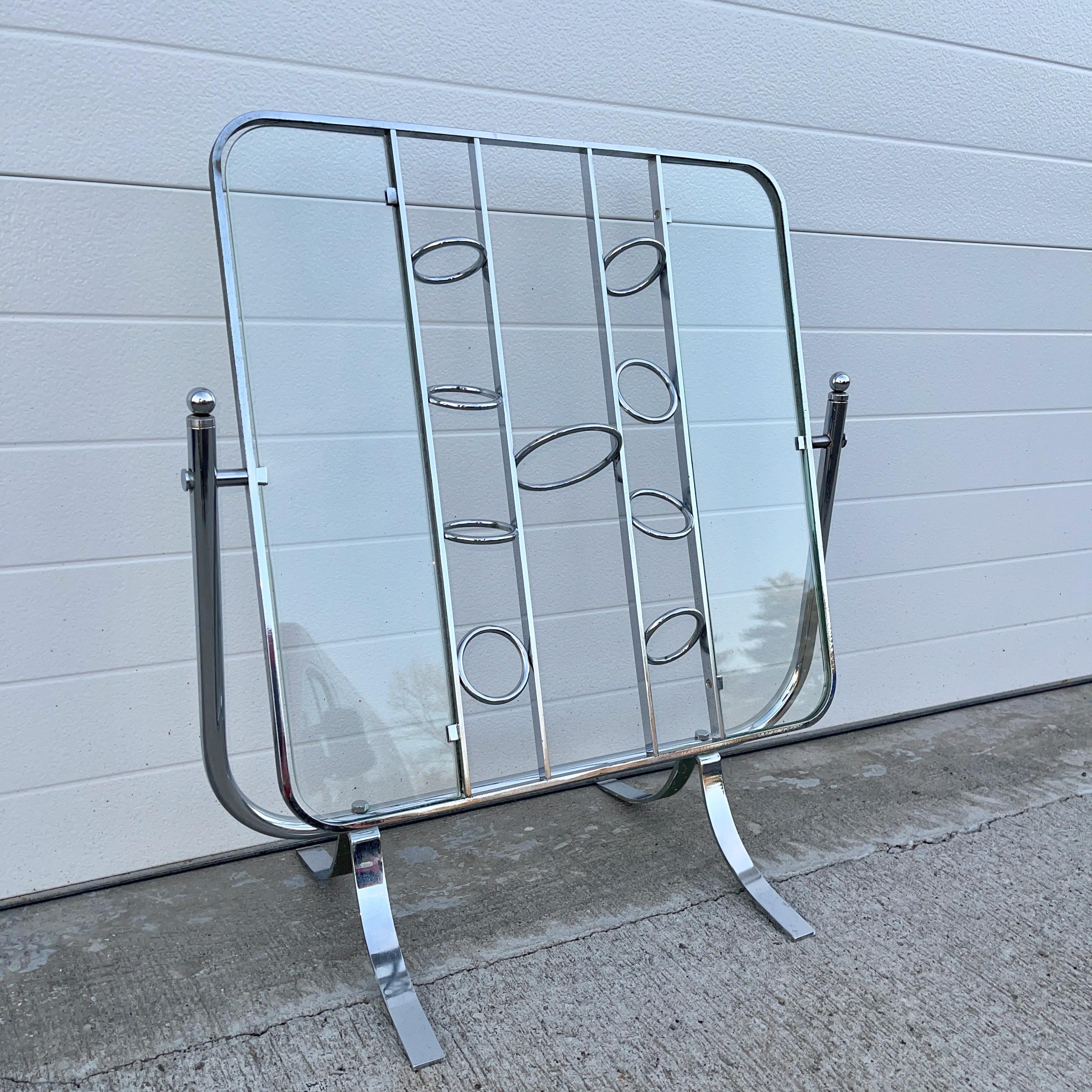 Pantalla Giroscópica para Chimenea Bauhaus de Cromo y Cristal en venta 1