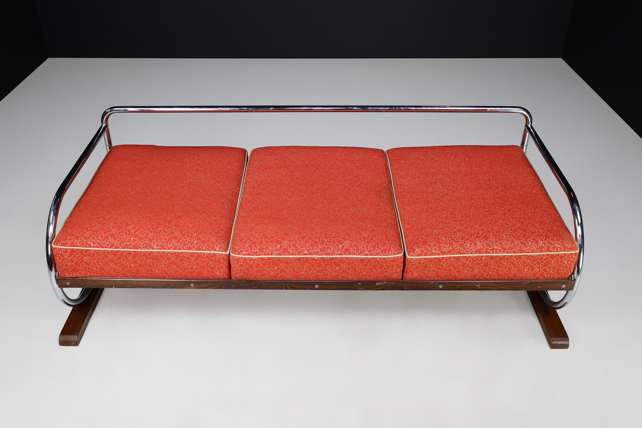 Verchromtes Bauhaus-Sofa mit Original-Polsterung von Hynek Gottwald, Prag 1930er Jahre im Angebot 5
