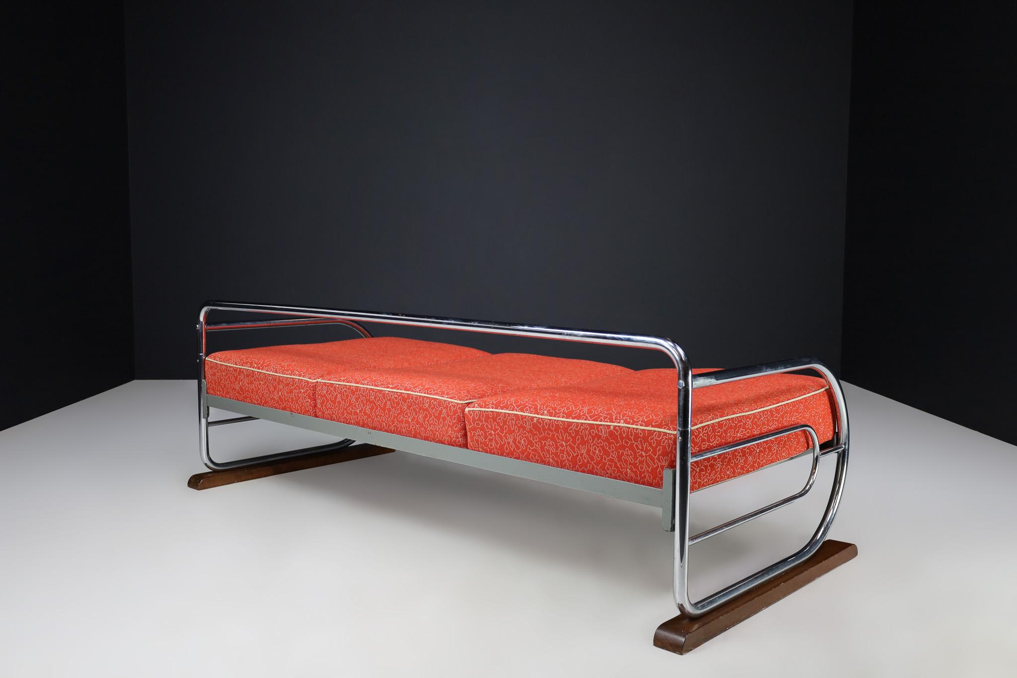 Verchromtes Bauhaus-Sofa mit Original-Polsterung von Hynek Gottwald, Prag 1930er Jahre im Angebot 2