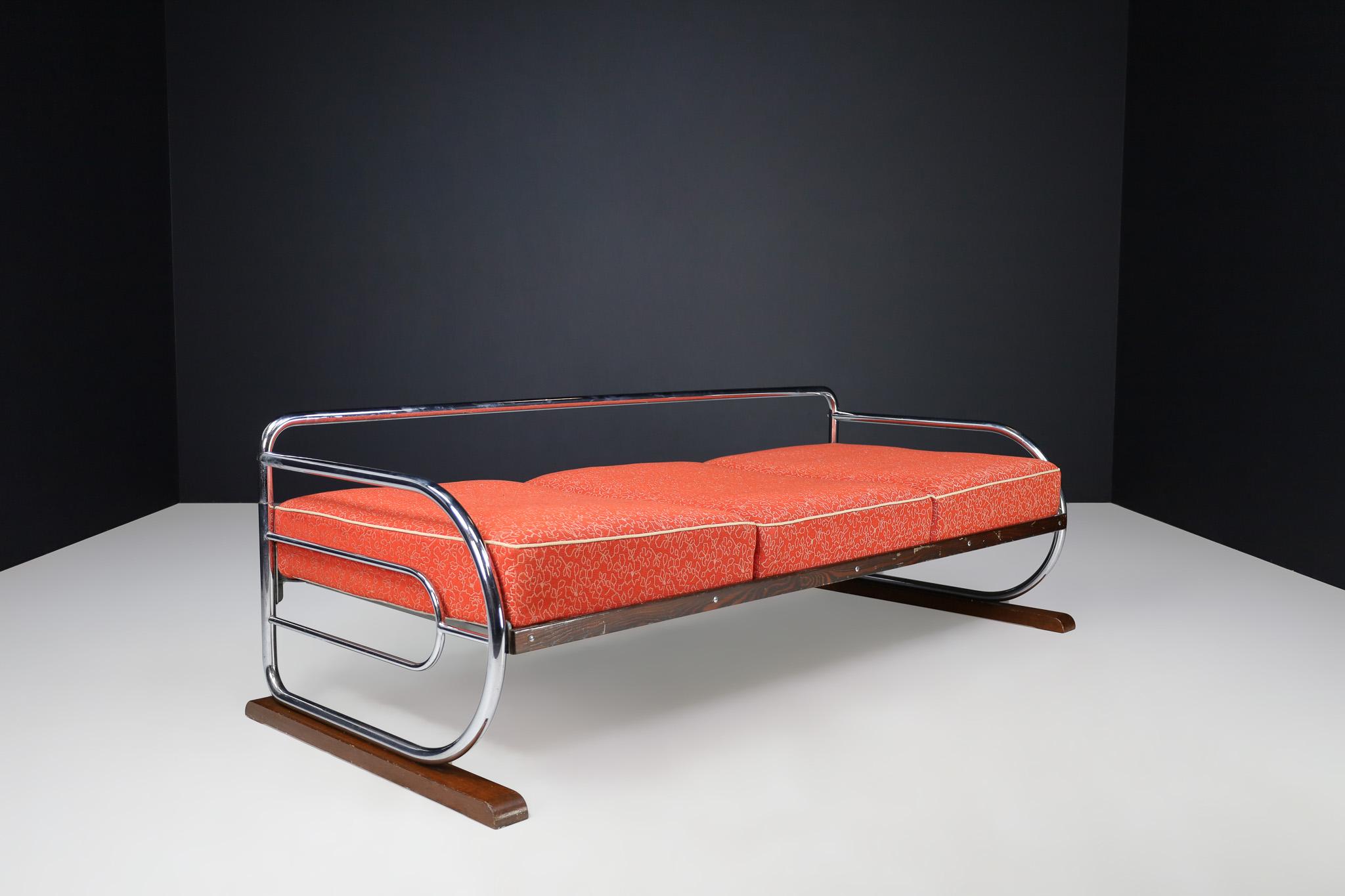 Verchromtes Bauhaus-Sofa mit Original-Polsterung von Hynek Gottwald, Prag 1930er Jahre im Angebot 3