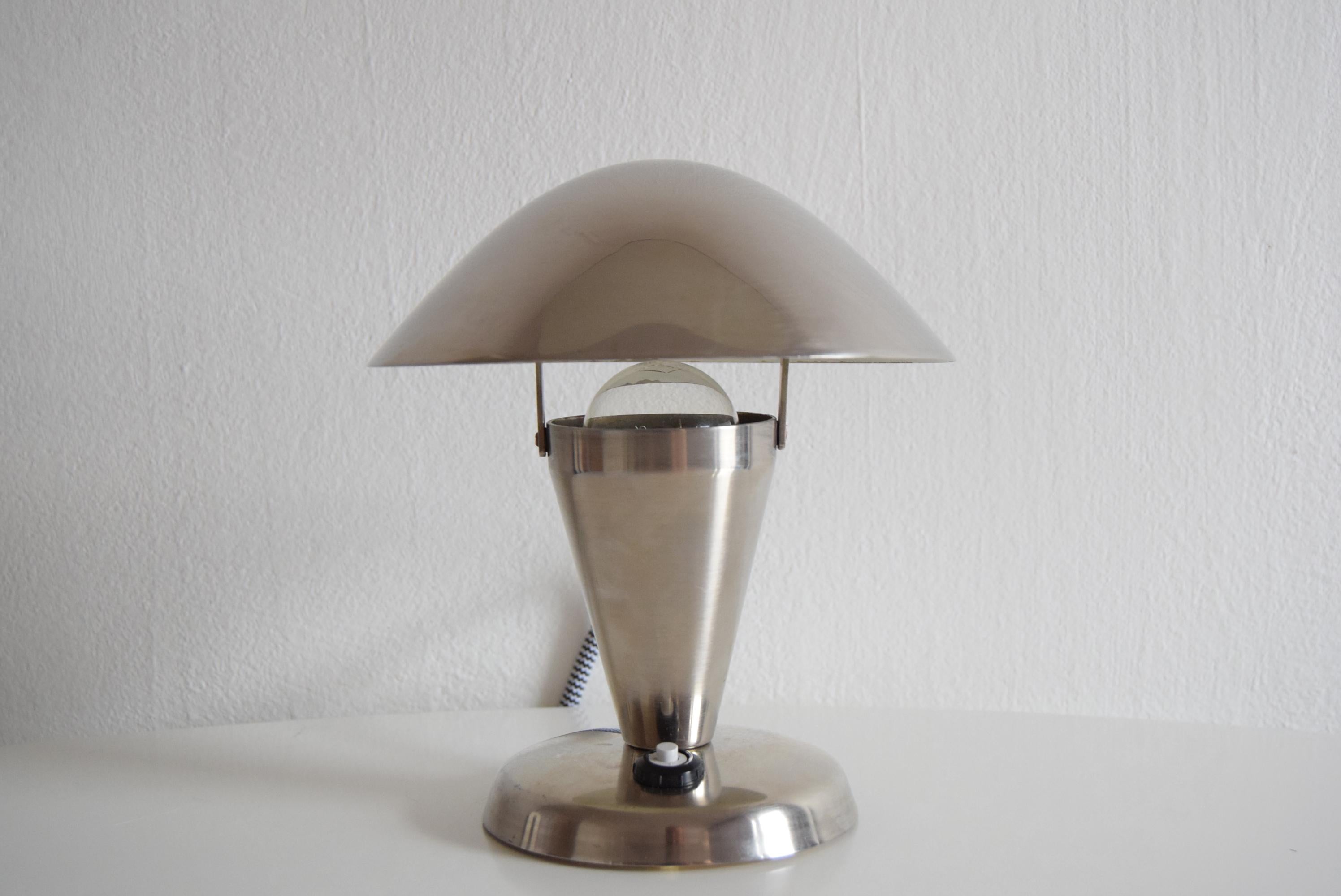 Bauhaus Chrome Table Lamp, Czechoslovakia, 1930's.  In Good Condition For Sale In Praha, CZ