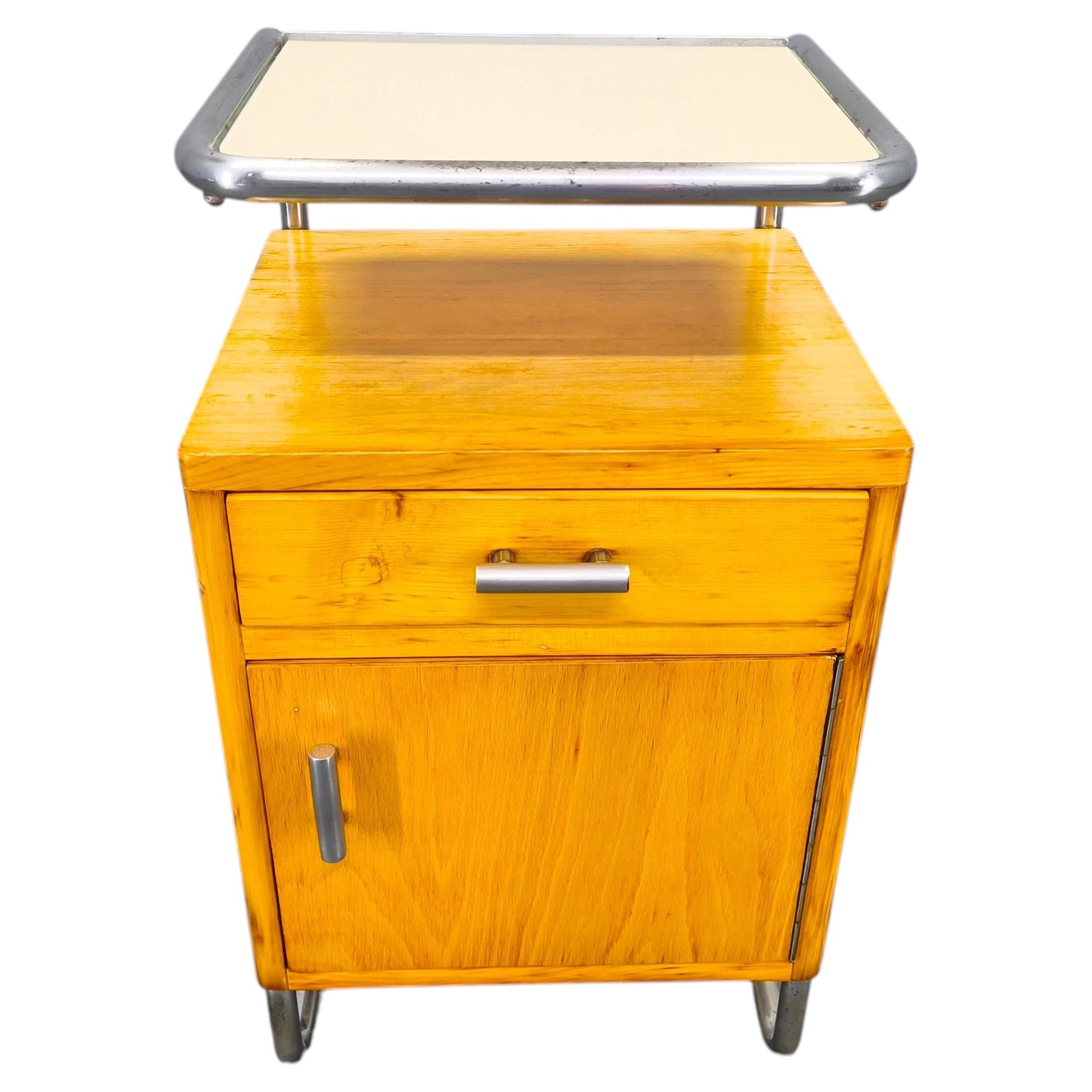 Bauhaus Chrome Tubular Nightstand with Glass Top, 1930s For Sale