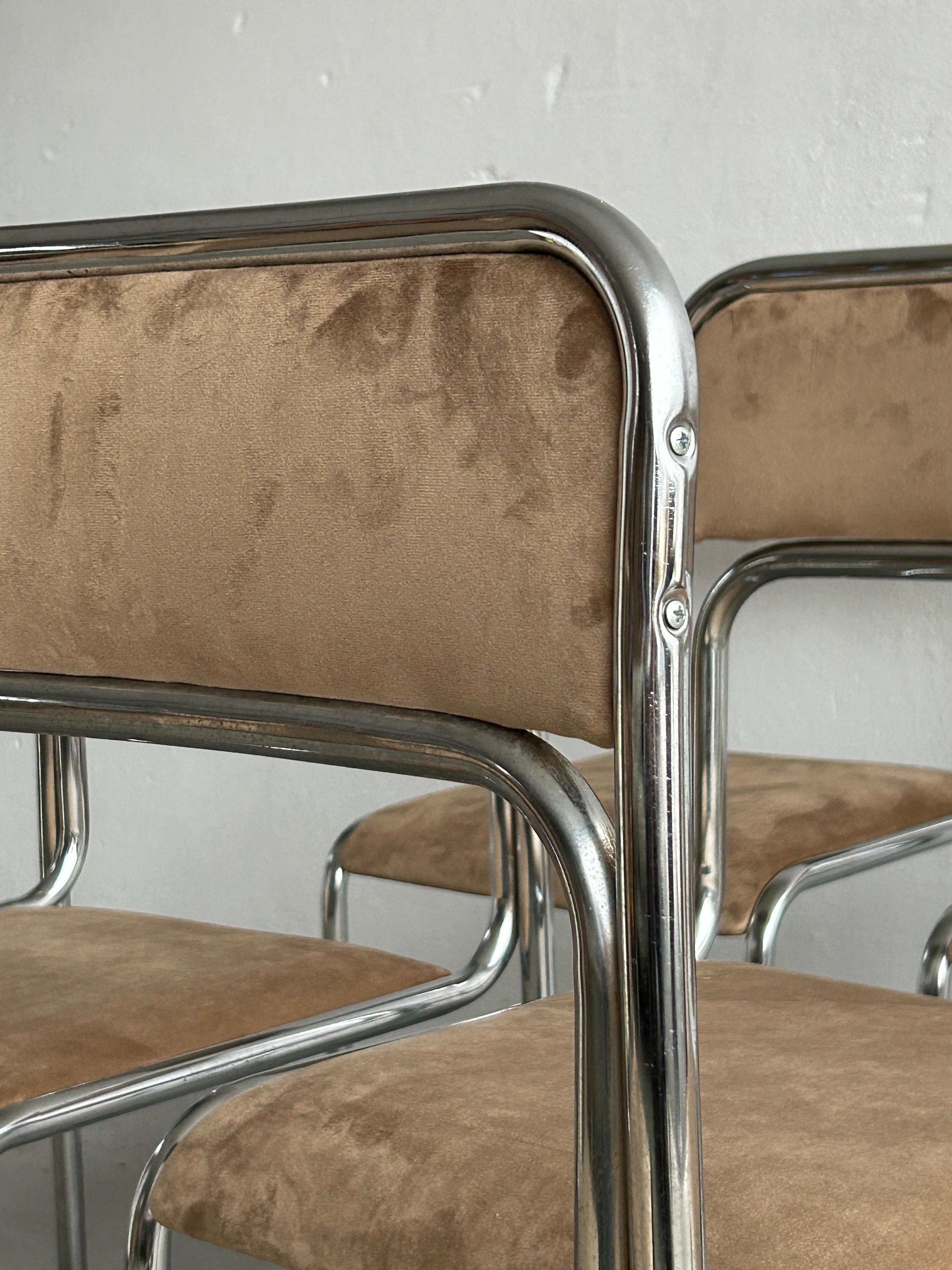 Bauhaus Chrome Tubular Steel and Beige Velvet, 80s Vintage Italian Chairs 6
