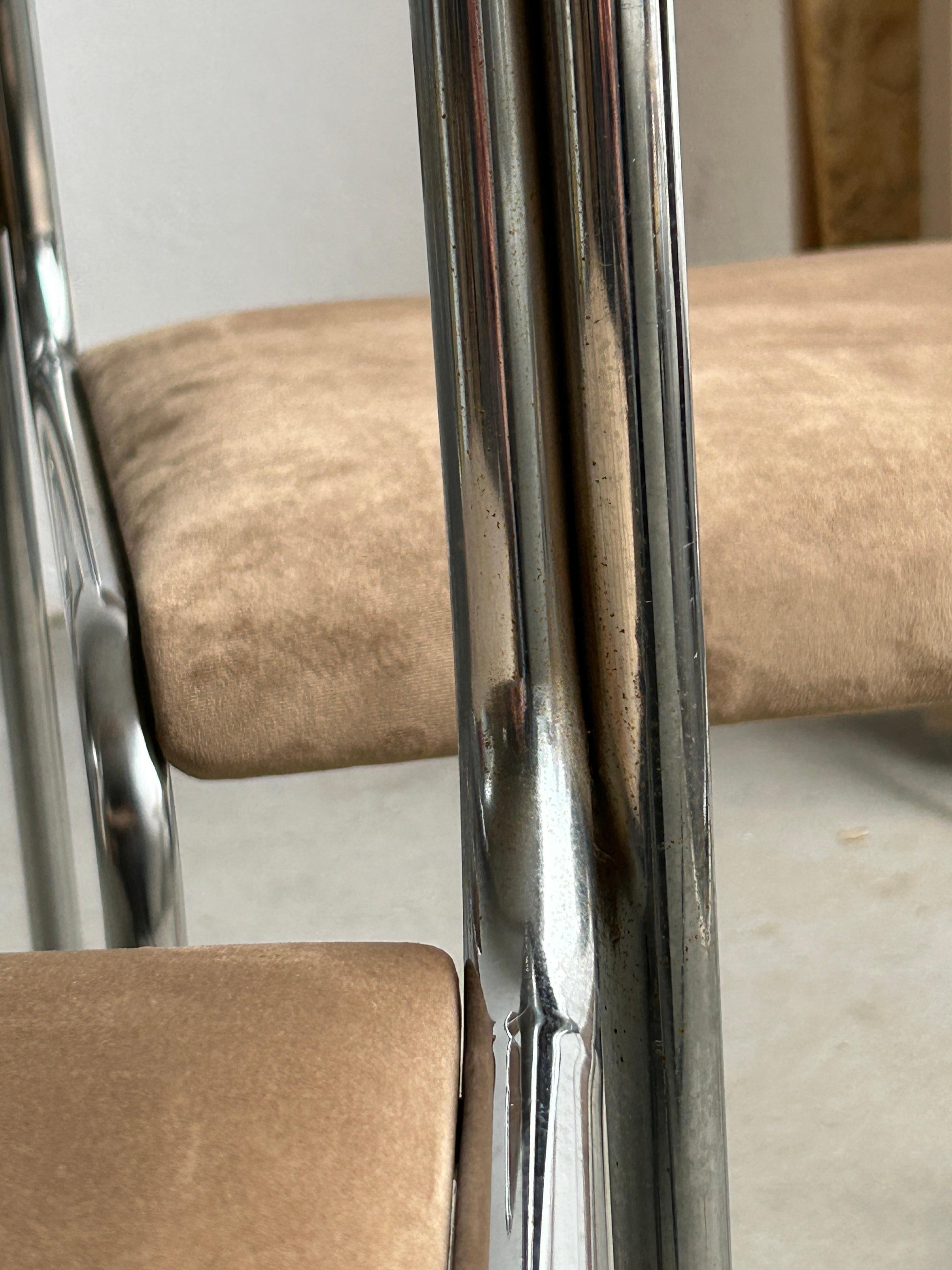 Bauhaus Chrome Tubular Steel and Beige Velvet, 80s Vintage Italian Chairs 7