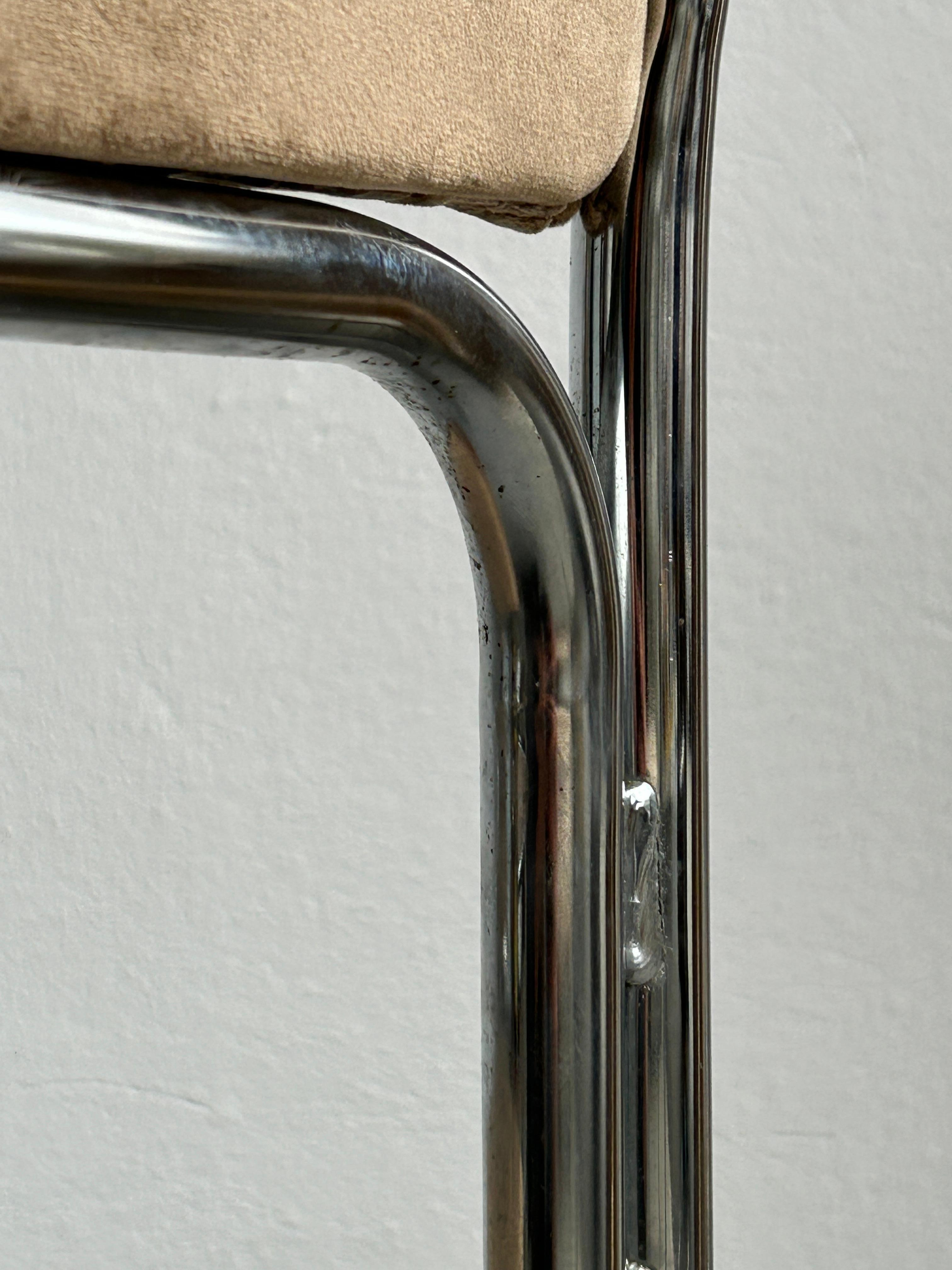 Bauhaus Chrome Tubular Steel and Beige Velvet, 80s Vintage Italian Chairs 8
