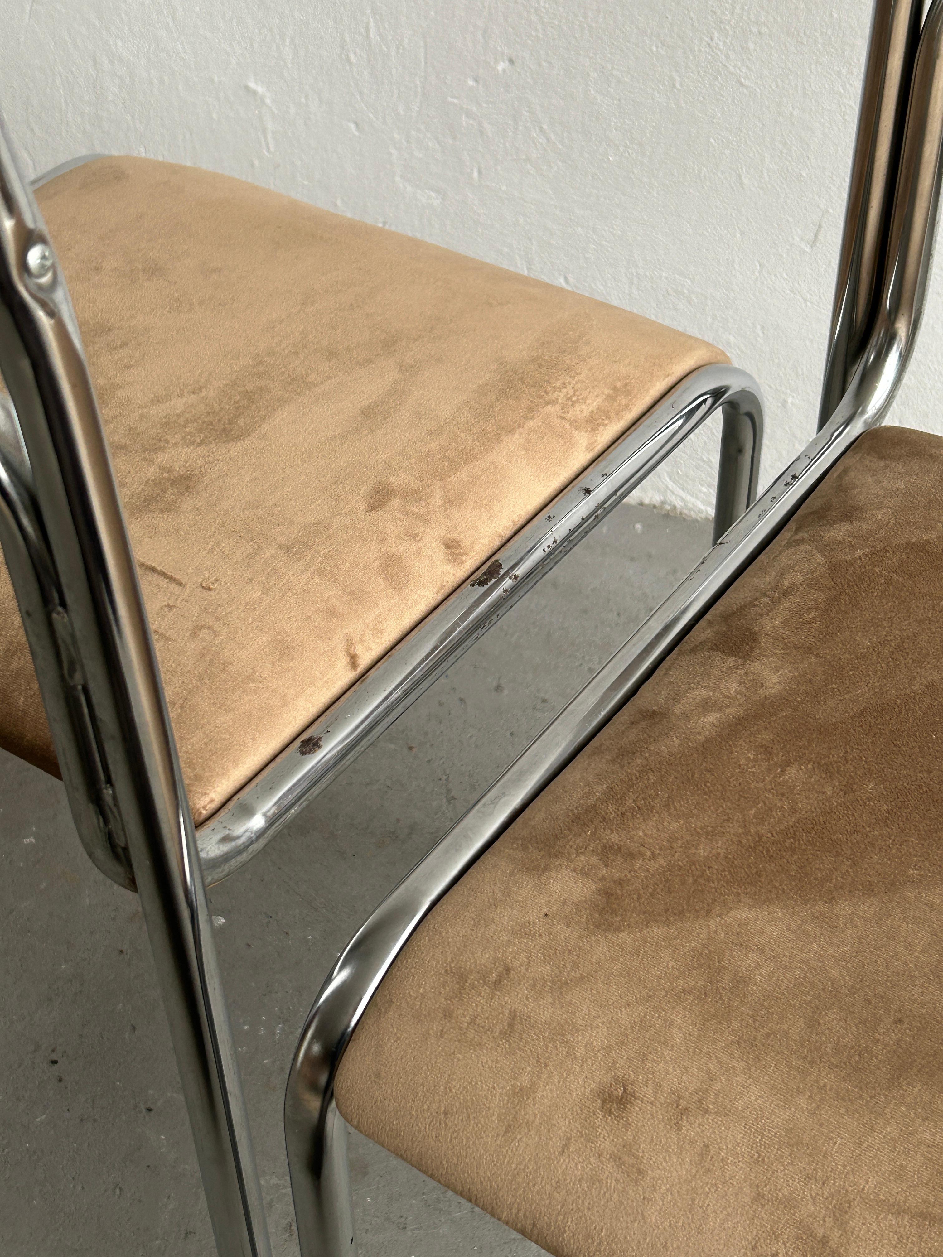 Bauhaus Chrome Tubular Steel and Beige Velvet, 80s Vintage Italian Chairs 9