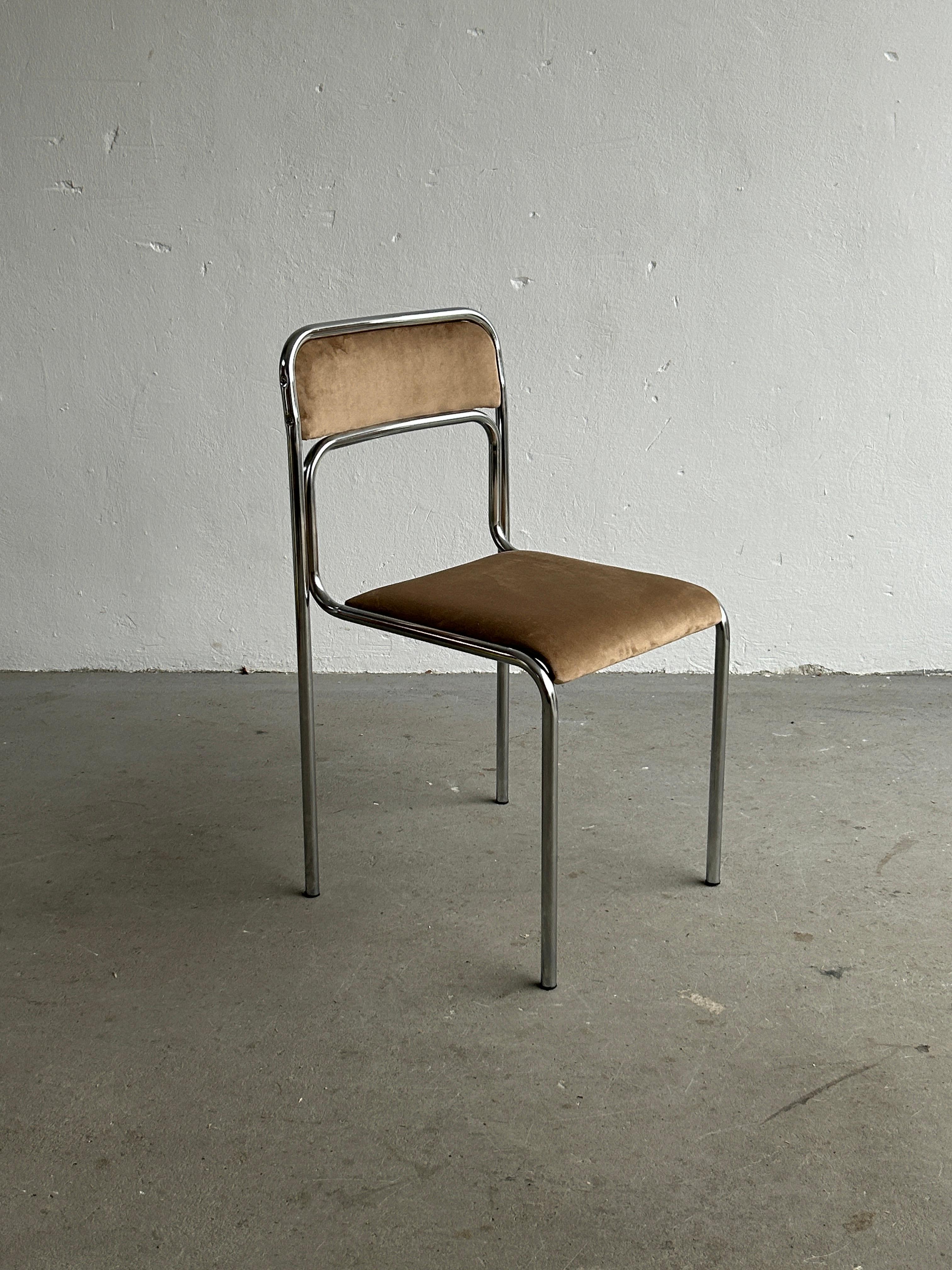 Bauhaus Chrome Tubular Steel and Beige Velvet, 80s Vintage Italian Chairs 11