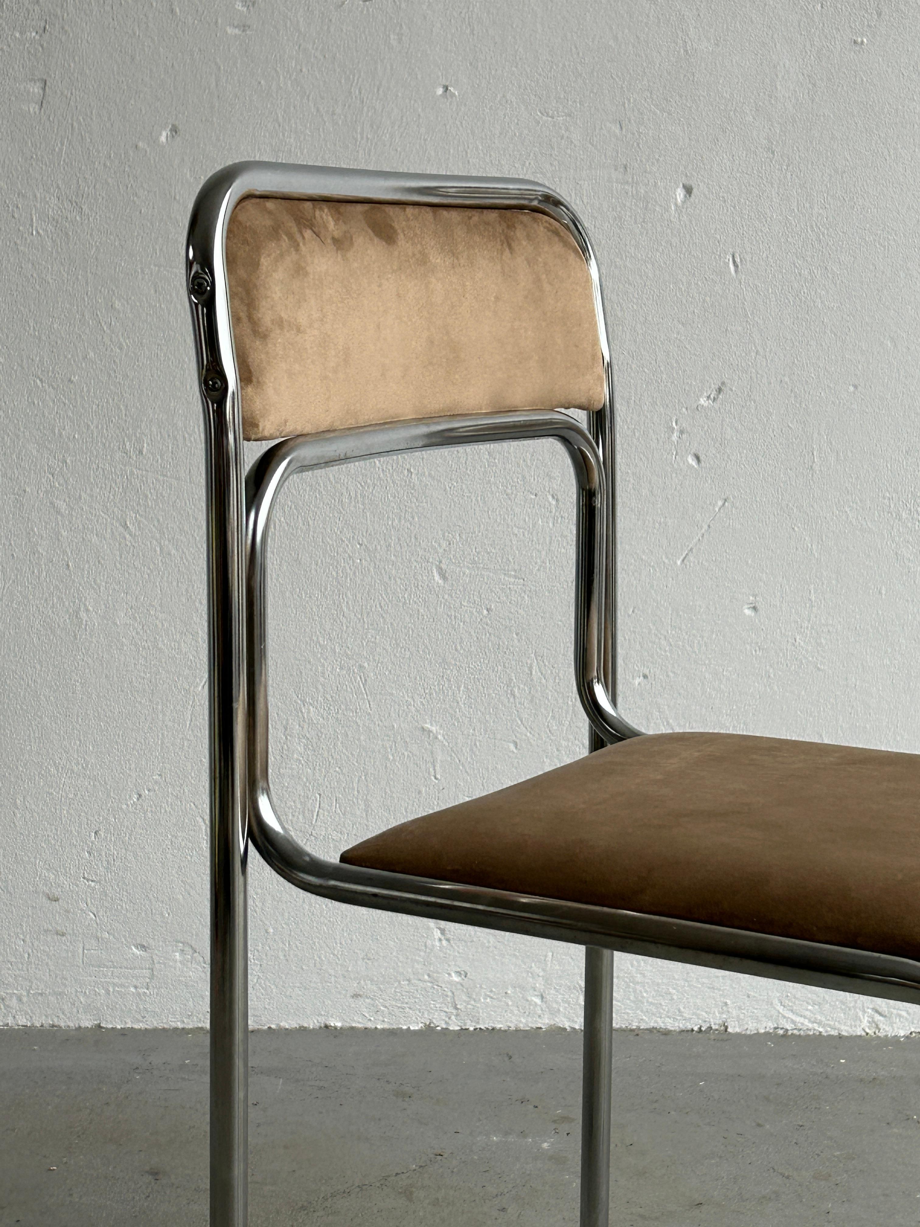 Bauhaus Chrome Tubular Steel and Beige Velvet, 80s Vintage Italian Chairs 13