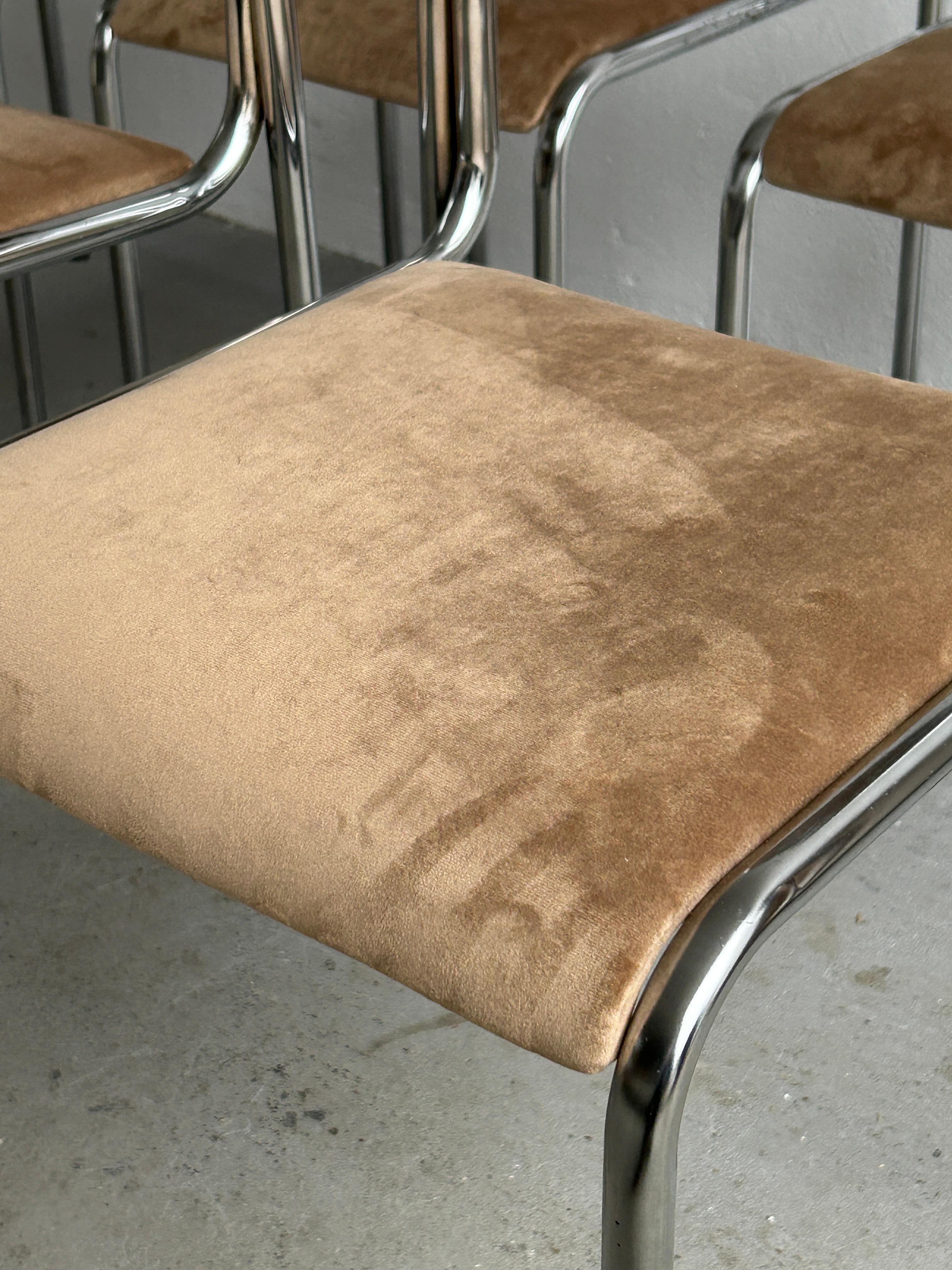Bauhaus Chrome Tubular Steel and Beige Velvet, 80s Vintage Italian Chairs 5