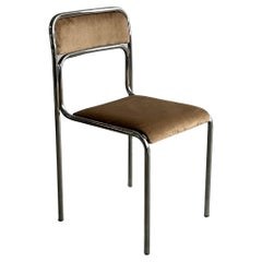 Bauhaus Chrome Tubular Steel and Beige Velvet, 80s Vintage Italian Chairs