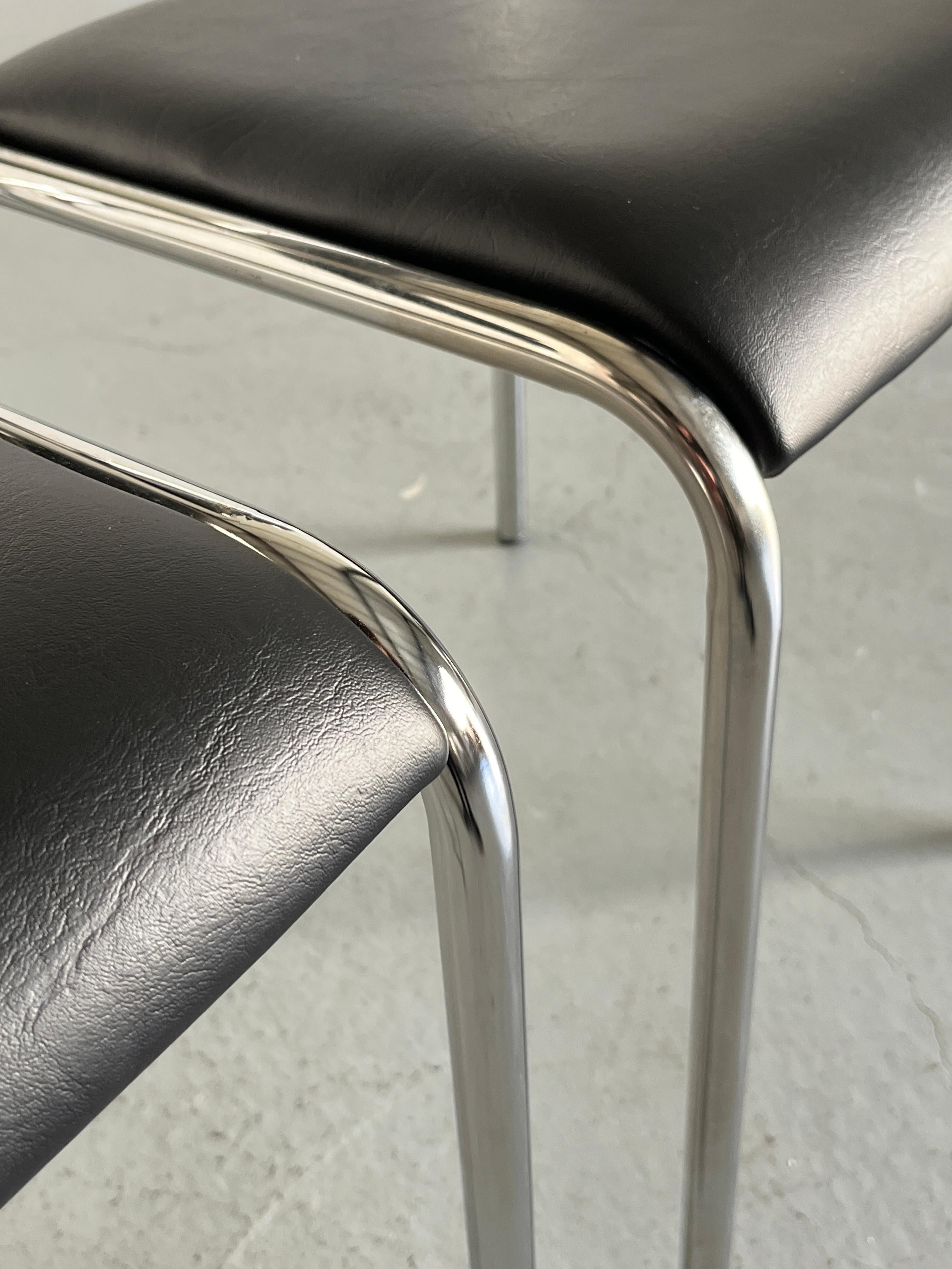 Bauhaus Chrome Tubular Steel and Black Faux Leather Chairs, Italian Modernism For Sale 7