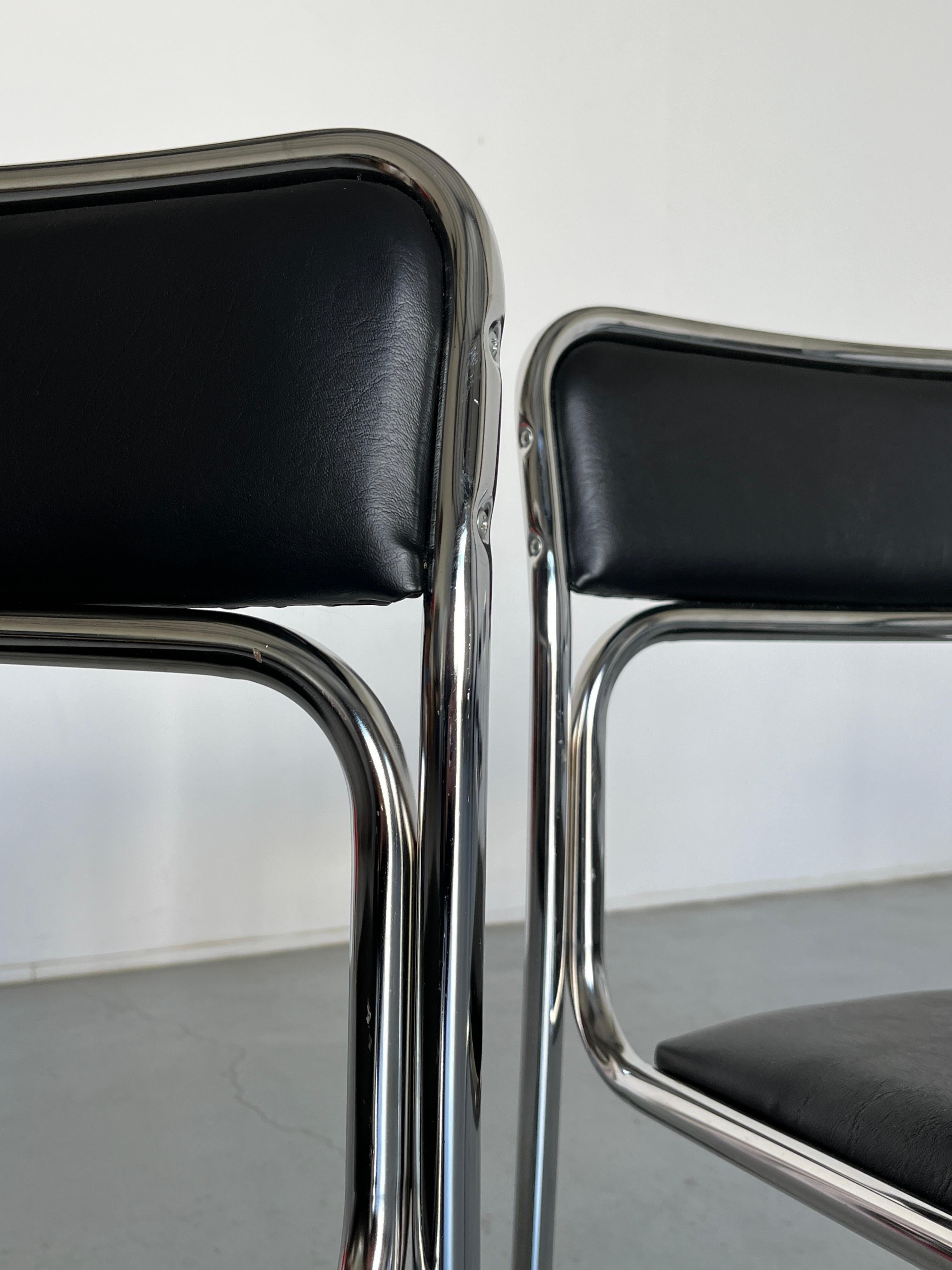 Bauhaus Chrome Tubular Steel and Black Faux Leather Chairs, Italian Modernism For Sale 8